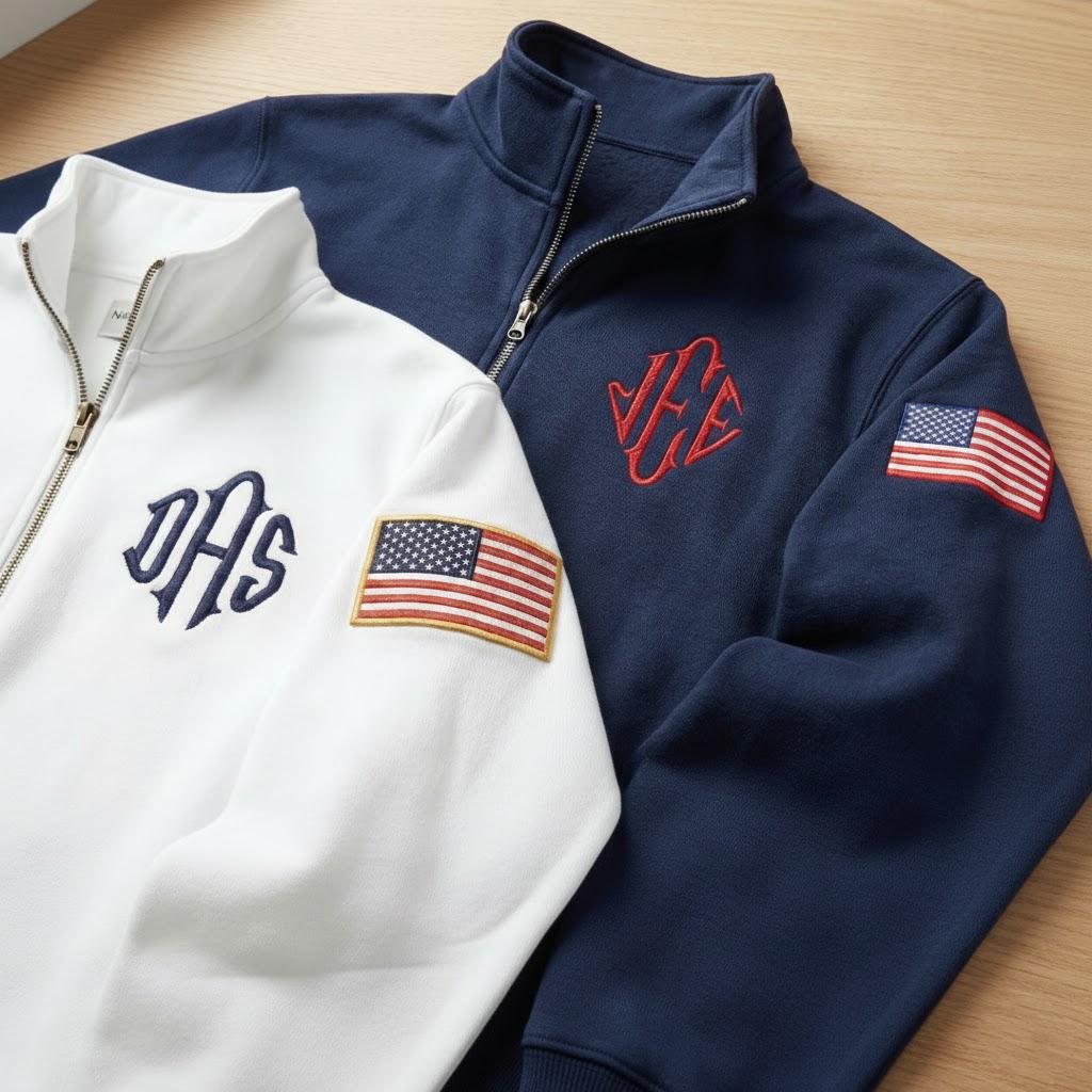 Custom Embroidered J.E.E Epstein Quarter Zip Sweashirt USA Sleeve Sweatshirt, Monogram Quarter Zip Embroidered Shirt, Fleece Unisex Pullover