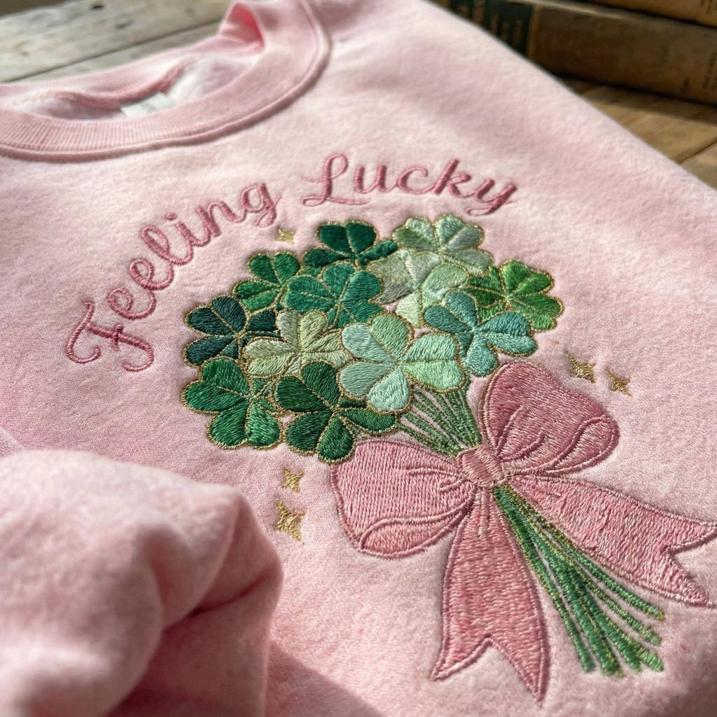 Feeling Lucky Embroidered Sweatshirt, St Patrick's Day Gift, Shamrock Embroidery