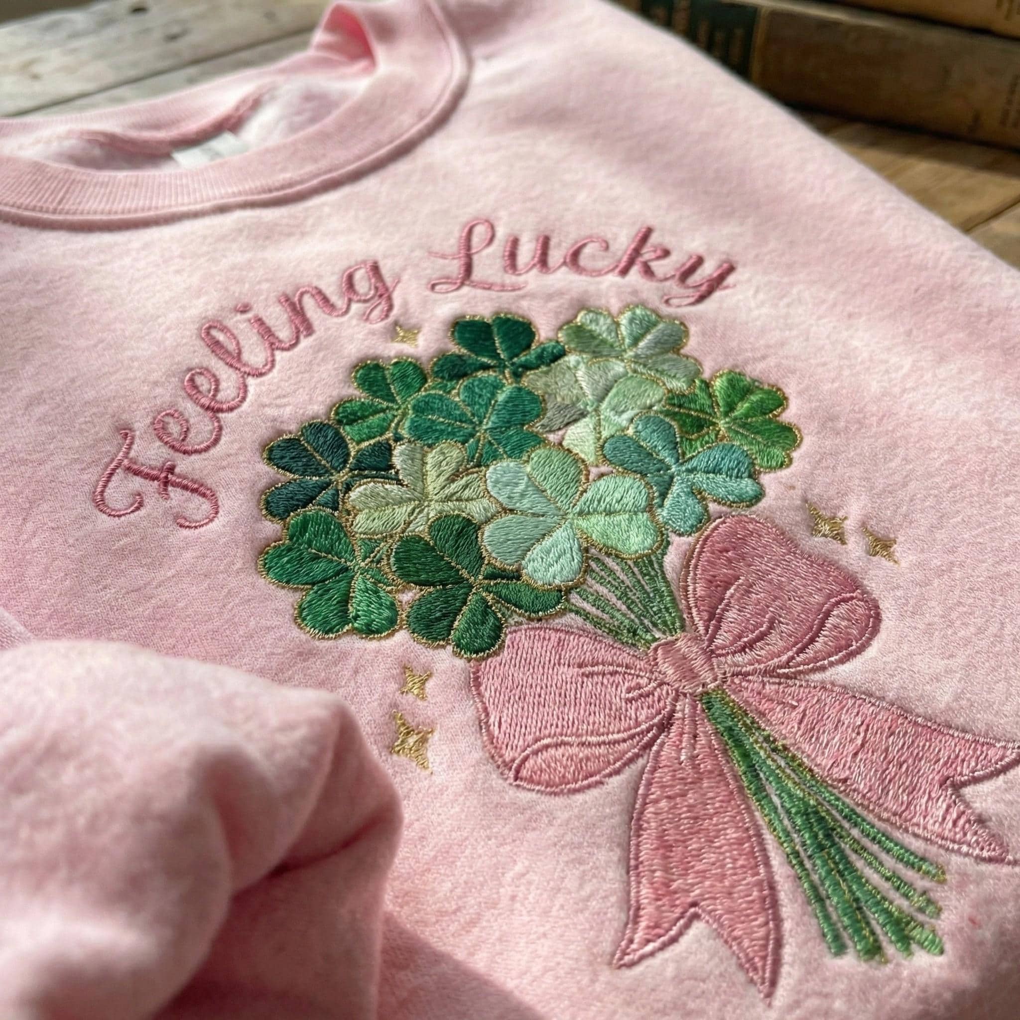 Feeling Lucky Embroidered Sweatshirt, St Patrick's Day Gift, Shamrock Embroidery