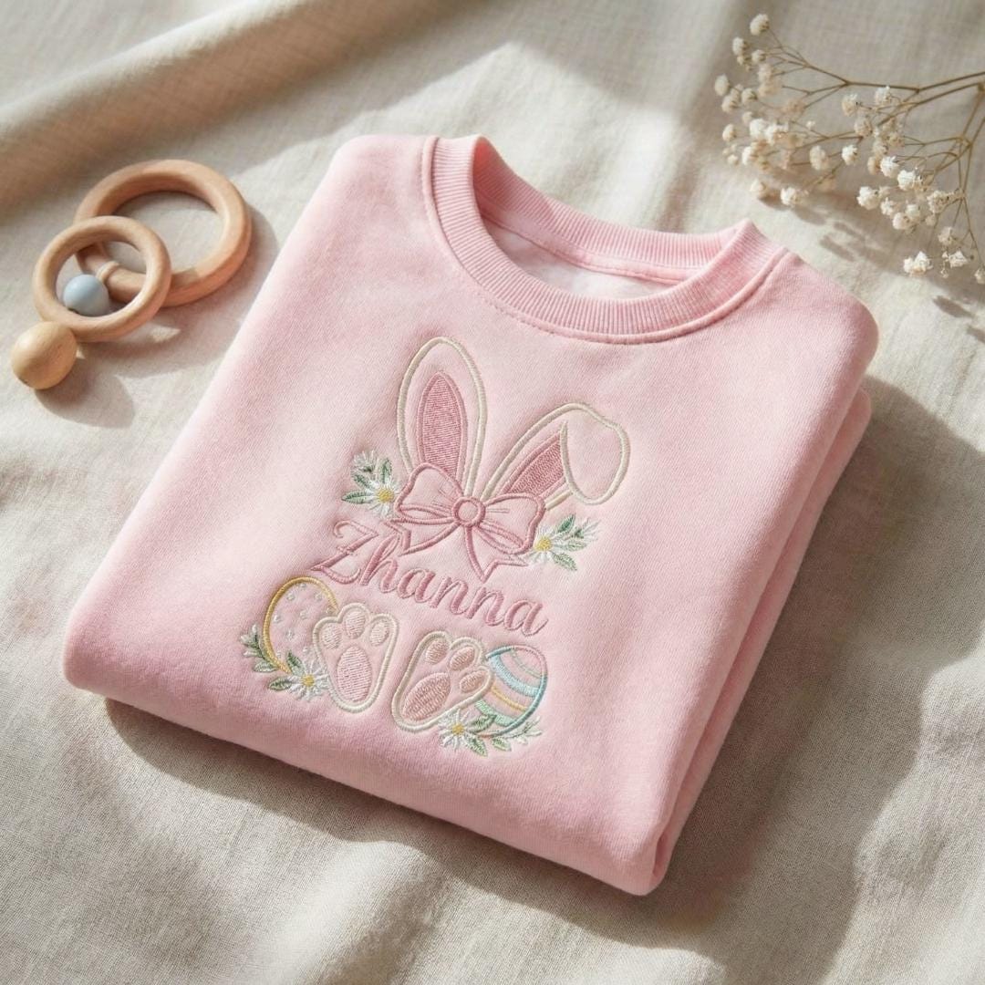 Embroidered Rabbit Easter Day, Toddler Cozy Bunny Sweatshirt, New Mini Gift