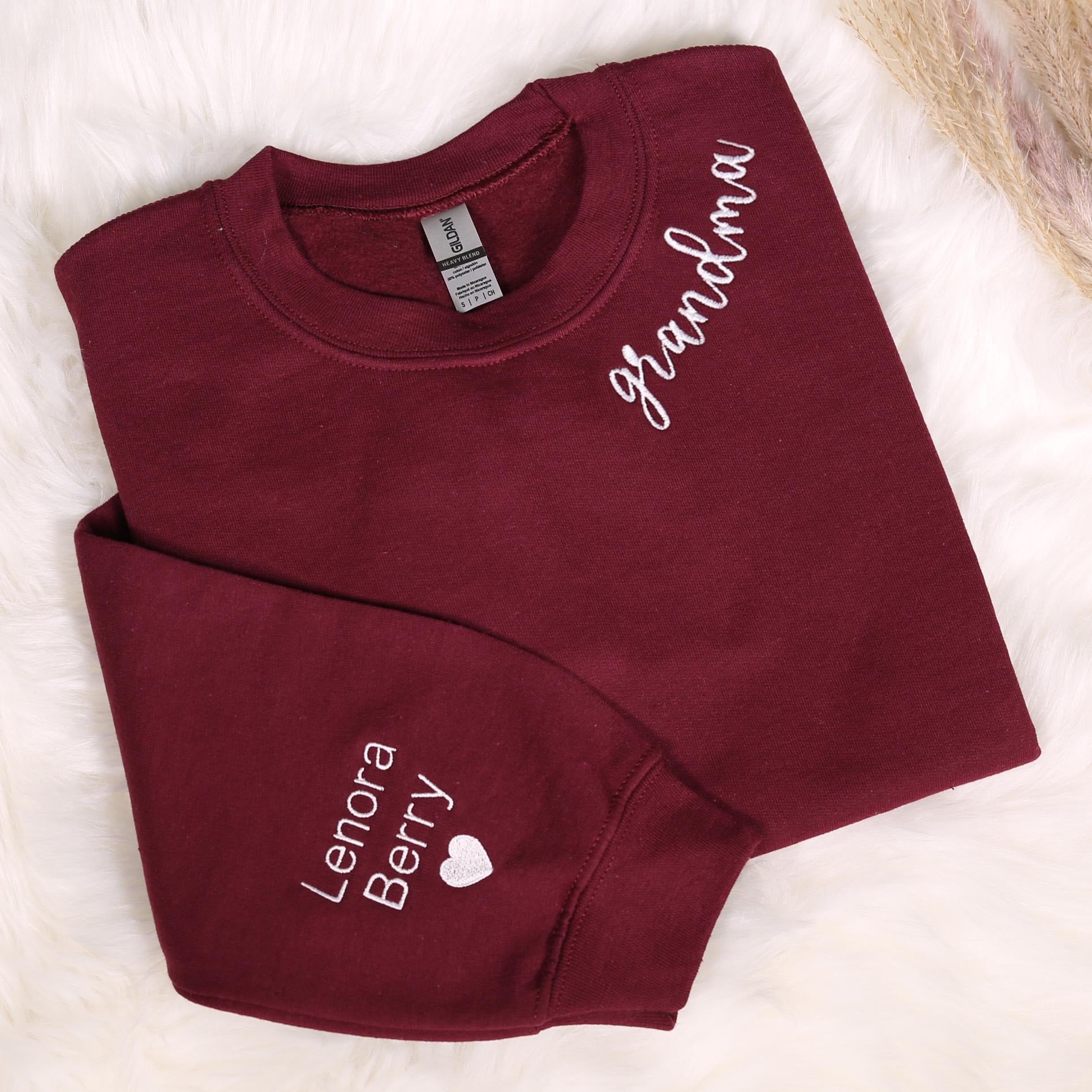 Custom Grandma Embroidery Sweatshirt With Grandkids Name On Sleeve, Personalized New Grammy Minimalist Hoodie, Grandmother Birthday Gifts