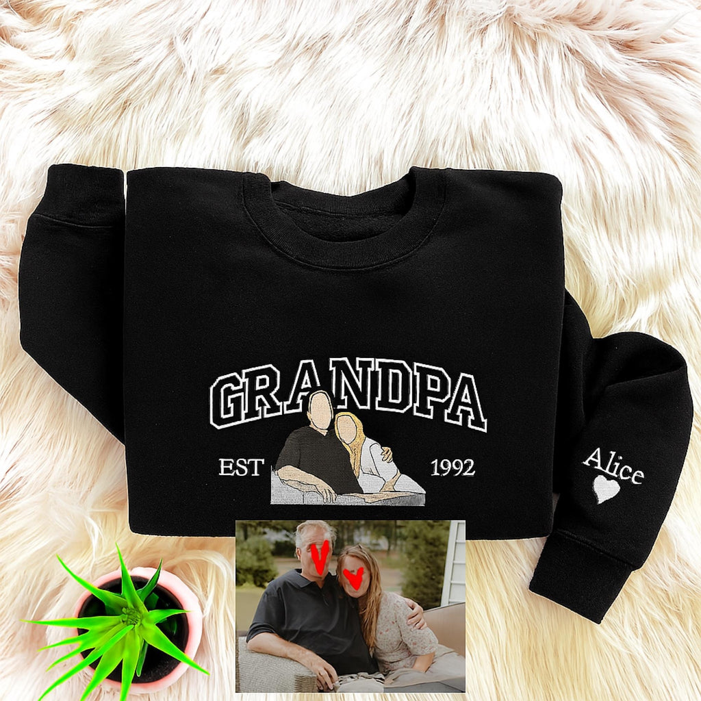 Embroidered Custom Grandpa Sweatshirt with Grandkids Names, Gift for Grandpa Father's Day, Grandparent Birthday, Personalized Granddad Photo