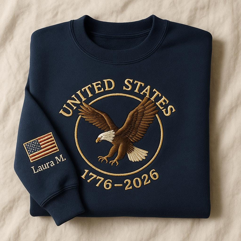 Embroidered United States 1776–2026 Sweatshirt – Patriotic Eagle Crewneck | 250th Anniversary Custom Sleeve Shirt