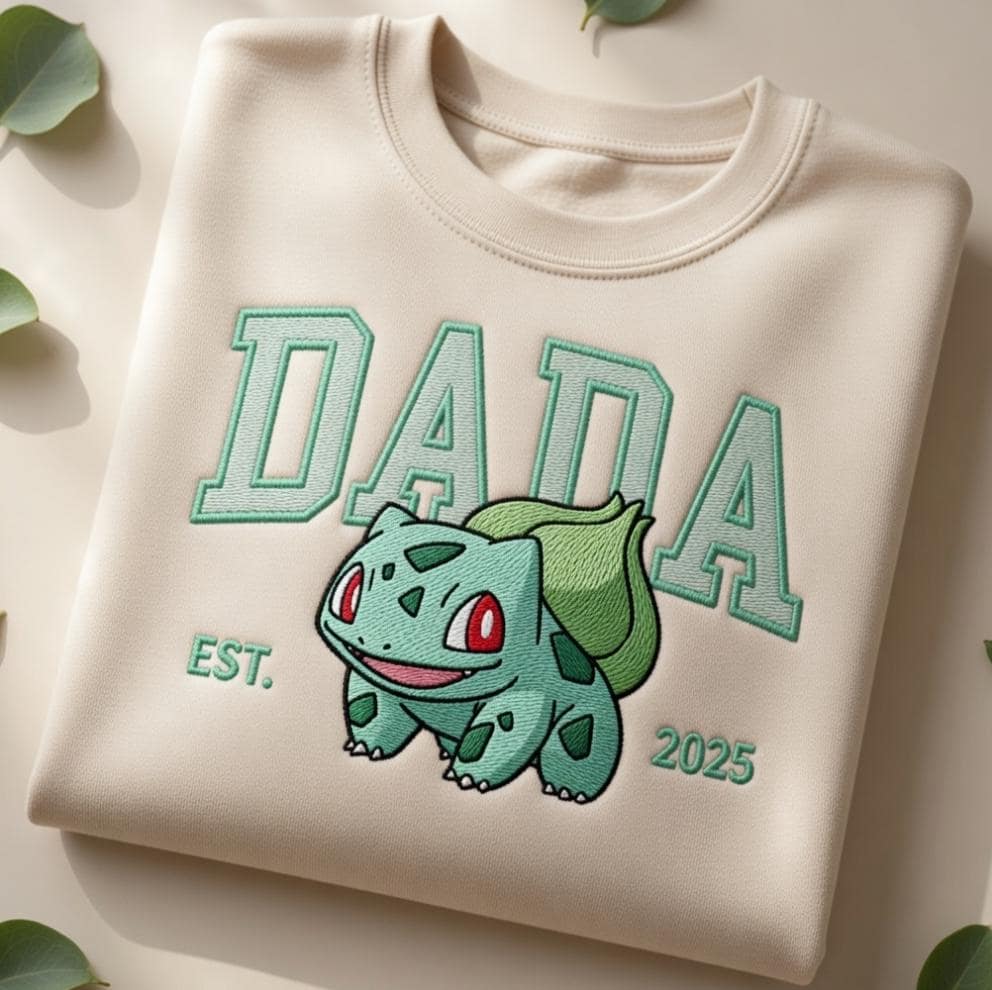 Embroidered Custom Pokedad Pokemom Hoodie, Cute Poke Characters Sweatshirt, Cozy Anime Embroidery, Gift for PKM Fans, Gift for dada and mama