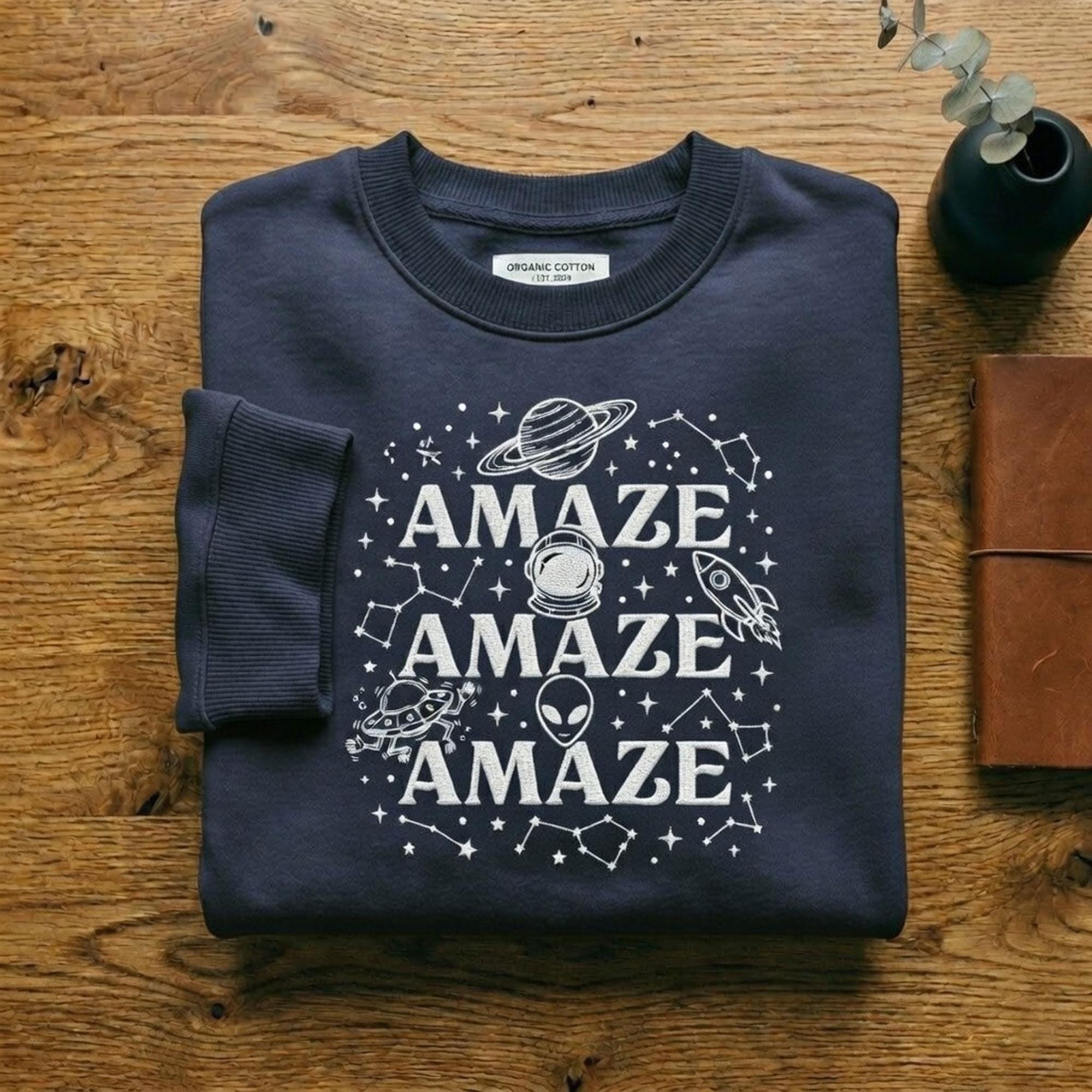 Embroidered Amaze Amaze Amaze Sweater, Space Science Fiction Sweatshirt, Project Hail Mary Rocky Shirt, Astrophage Science Gift Crewneck