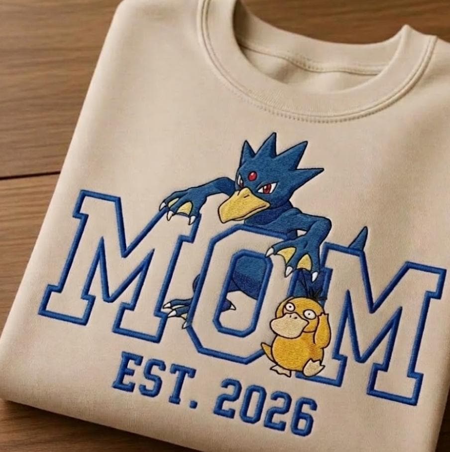 Embroidered Custom Pokemom Character Hoodie, Cute Poke mom Characters Sweatshirt, Cozy Anime Embroidery, Gift for PKM Fans, Gift for mom