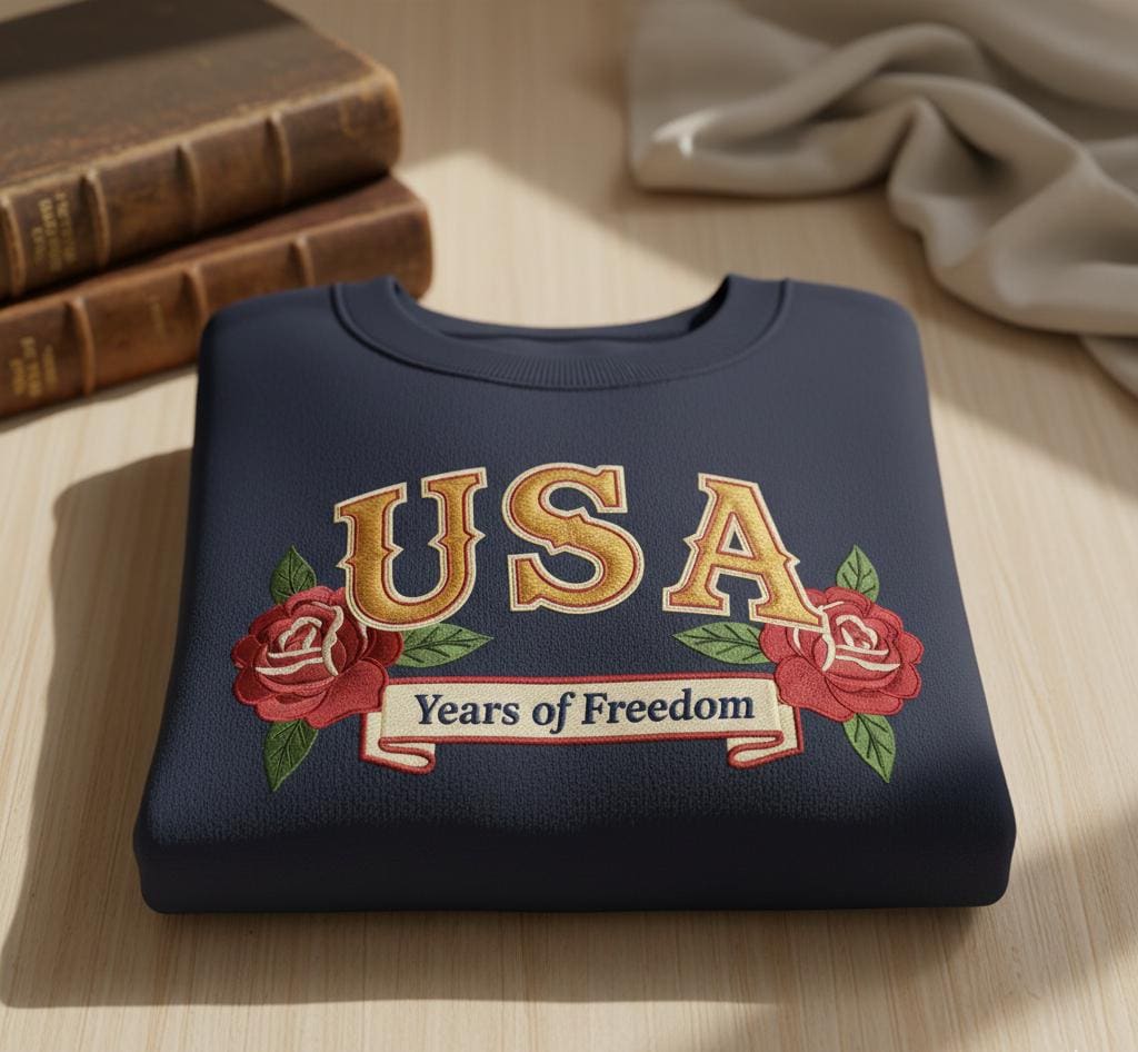 USA Years of Freedom Floral Embroidery Sweatshirt – Custom Patriotic American Heritage Crewneck