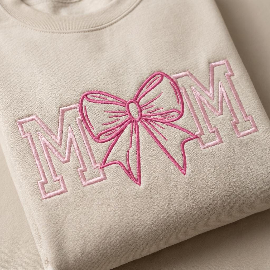 Mom Embroidery Sweatshirt – Coquette Bow Machine Embroidery Sweatshirt, Cute Mom Sweatshirt, Mother’s Day Gift