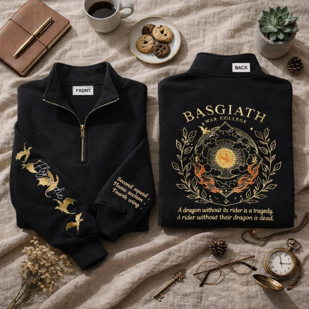 Fourth Wing Embroidered Quarter Zip, Second Squad Flame Section, Basgiath War College Dragon Rider Sweatshirt, Gift for Her