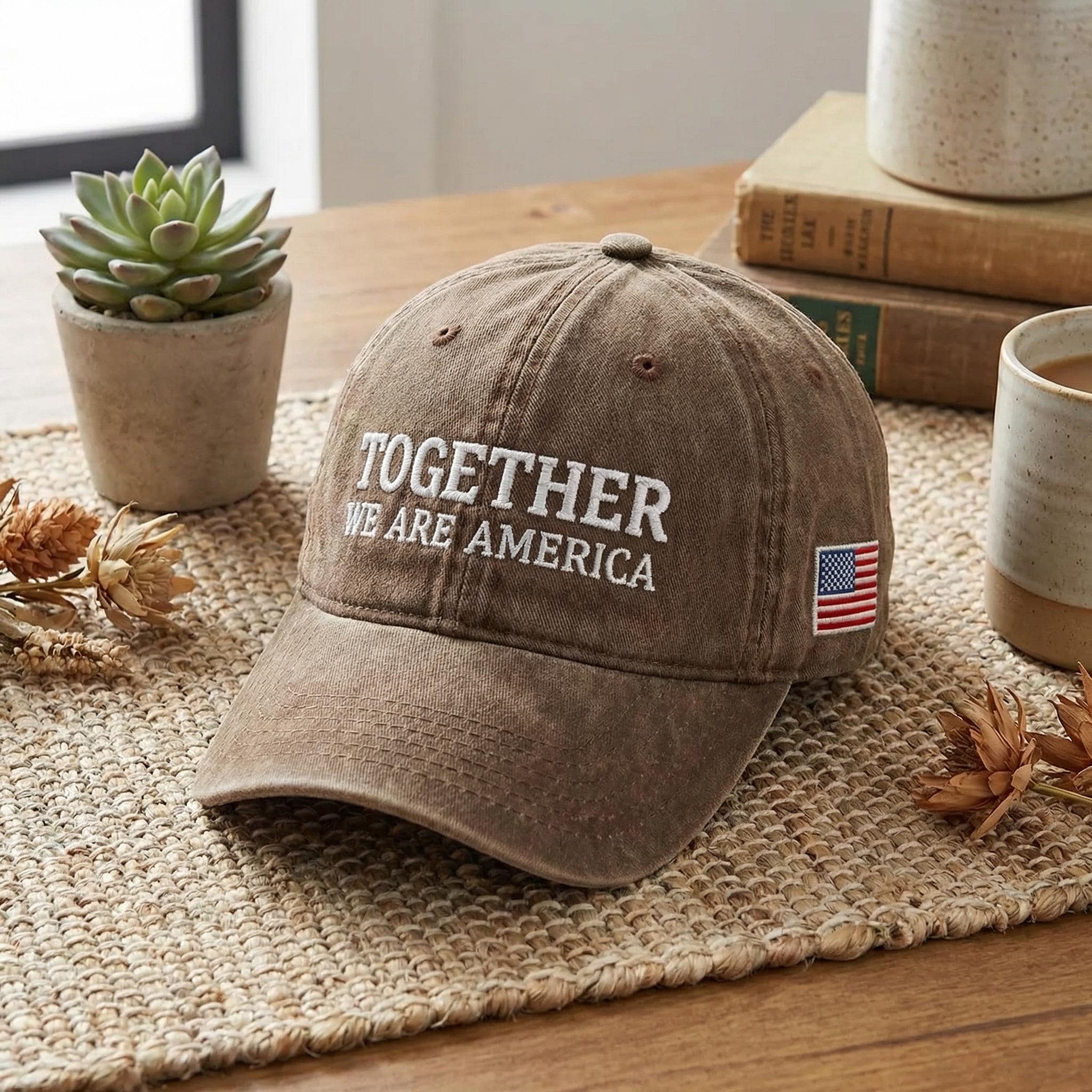 Together We Are America Embroidered Washed Hat, Unity Statement Baseball Hat, Diversity Pride Dad Hat, Inclusive Streetwear Headwear