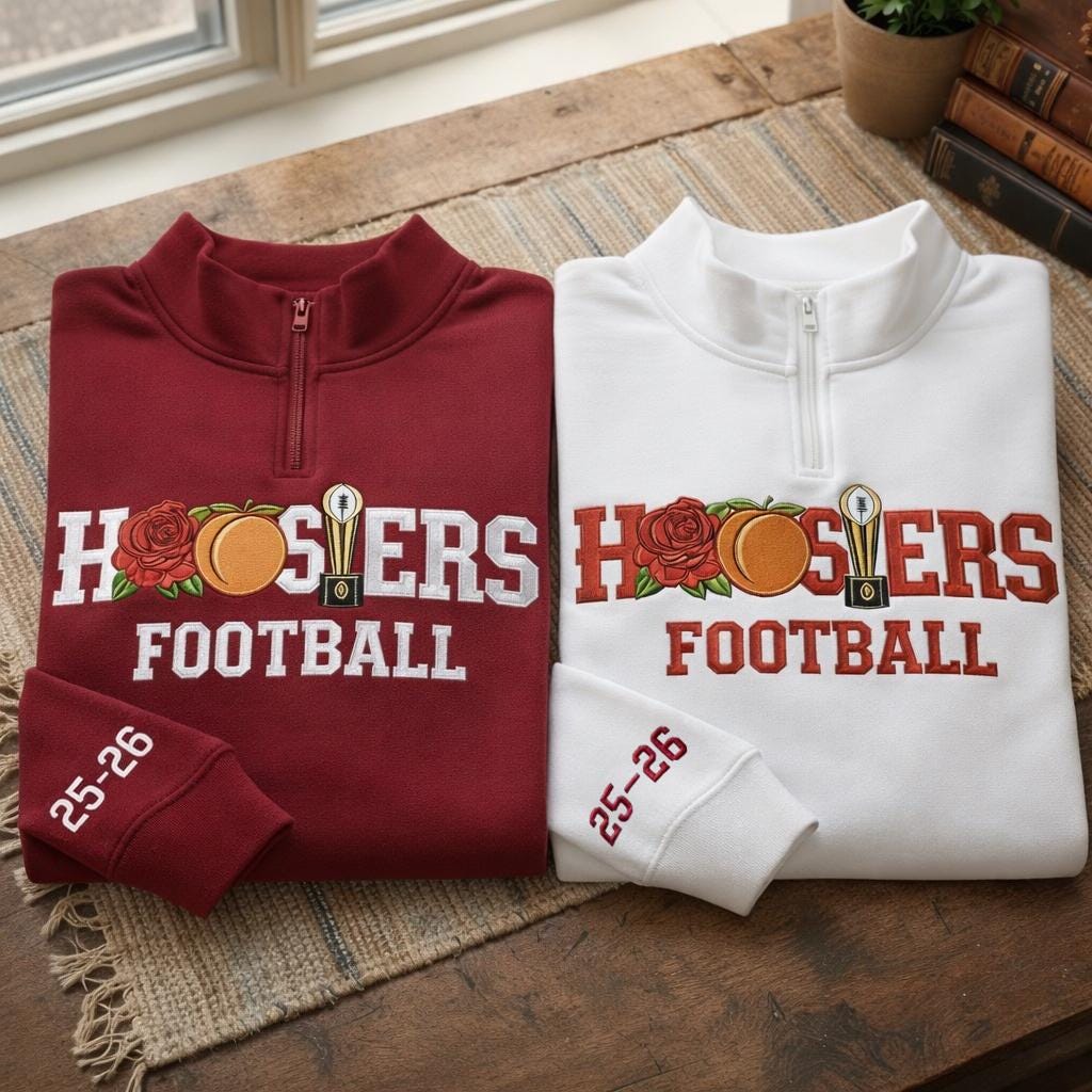 Embroidered Indiana Rose Champs Quarter Zip Sweatshirt – Indiana Football Embroidered Sweater, New Season Hoosiers Fan Gift, Game Day Crewneck