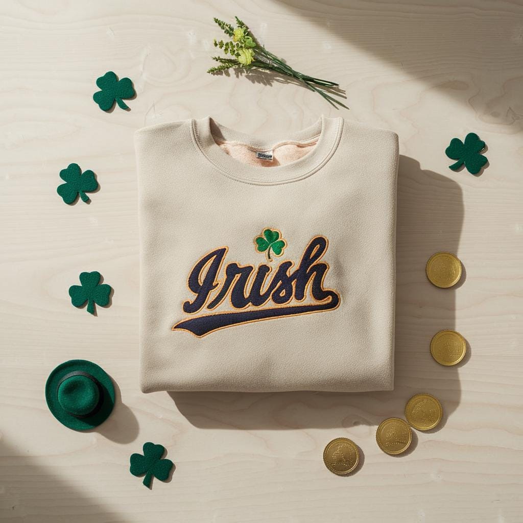 Irish Embroidered Embroidered Sweatshirt, St. Patrick’s Day Crewneck, Shamrock Pride Sweater