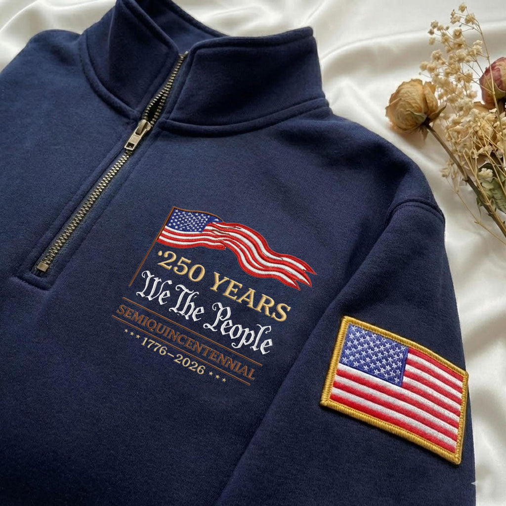 Embroidered USA 250th Anniversary Quarter Zip Sweater, Semiquincentennial Gift