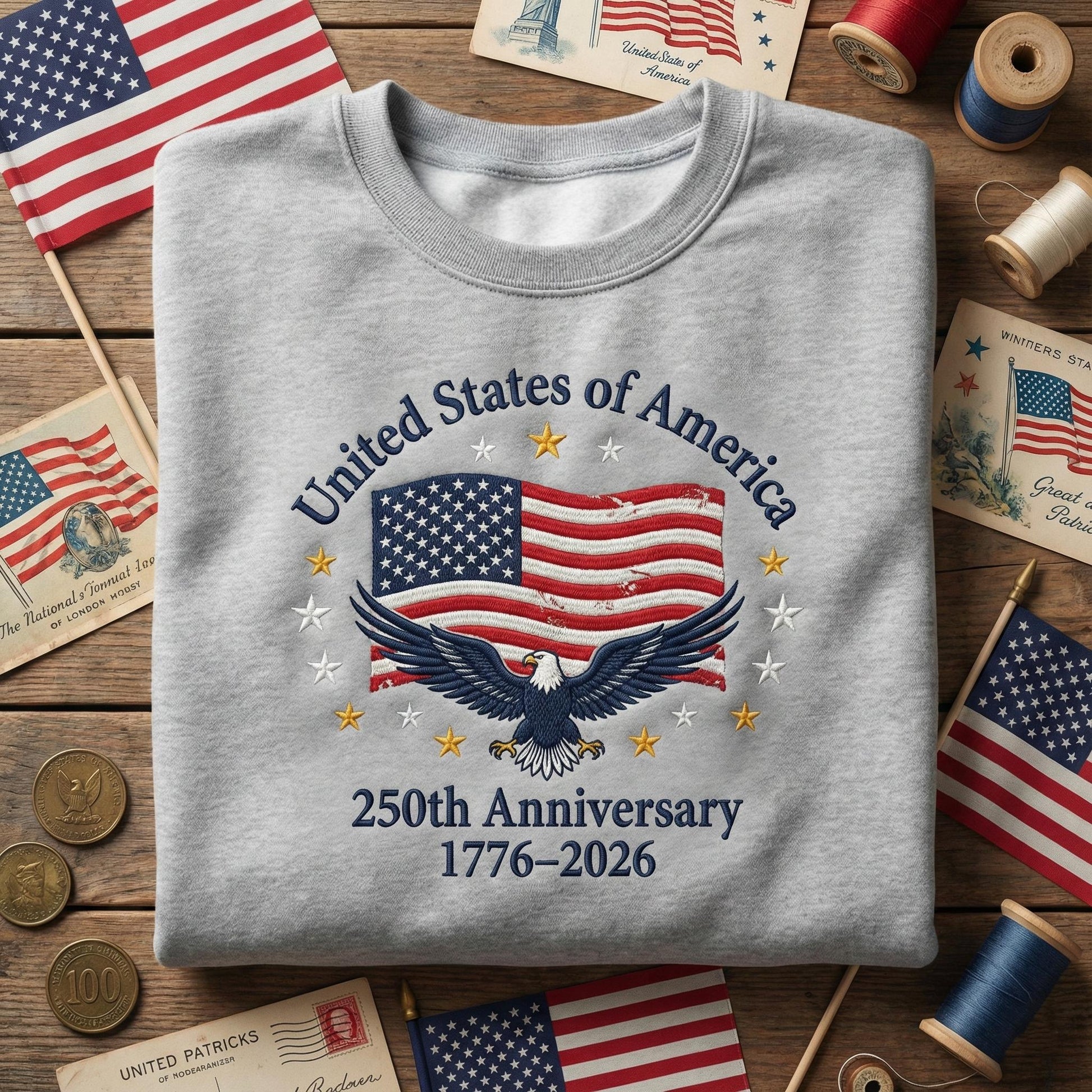 Embroidered Liberty Bell Sweatshirt – USA 250th Anniversary 1776–2026 Semicentennial Shirt | Patriotic American Flag History Lover Gift