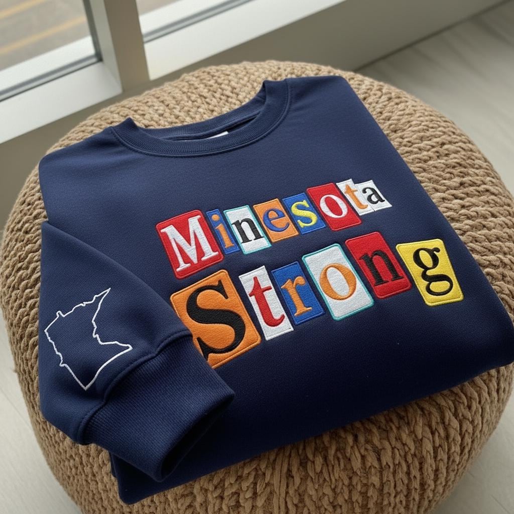 Minnesota Strong Magazine Letters Embroidered Sweatshirt, Minneapolis Political Protest, Anti ICE, Immigrant Rights, Abolish Ice Sweatshirt