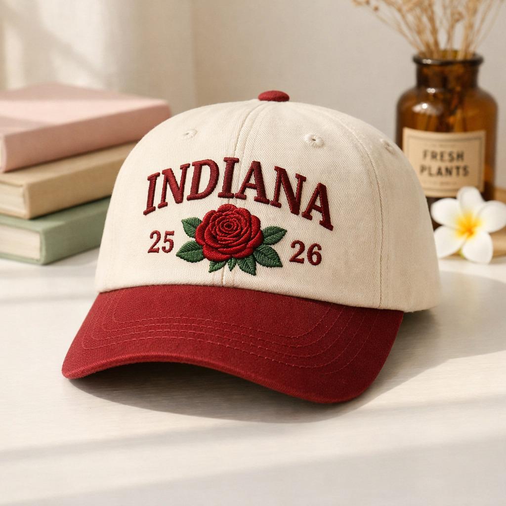 Embroidered Indiana Rose Hat, Indiana Hat, State Hat, Vintage Style Adjustable Hat for Women and Men, Soft Cotton Two-Tone Dad Hat Gift