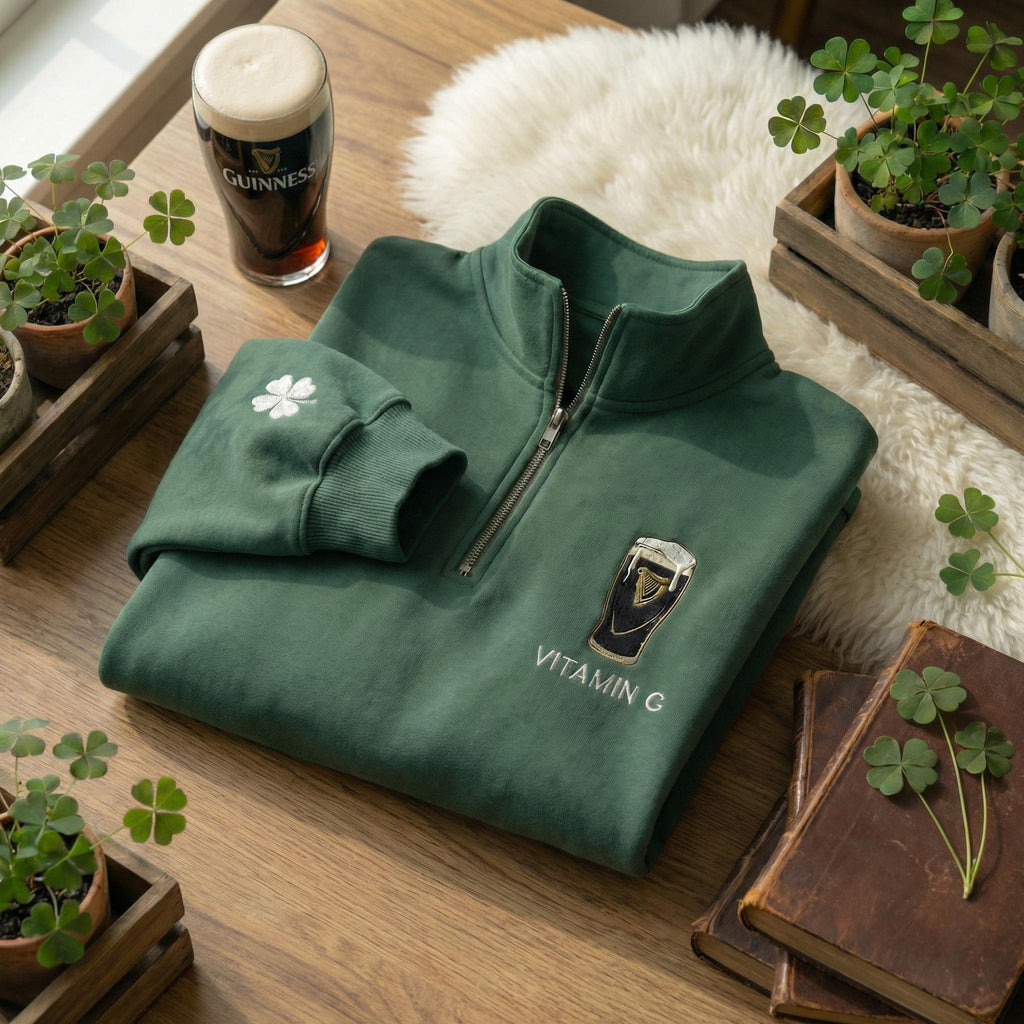 Embroidered Vitamin G Guinness Quarter Zip Sweatshirt: Irish Beer Shirt, St Patrick's Day Tee, Irish Drinking Gift