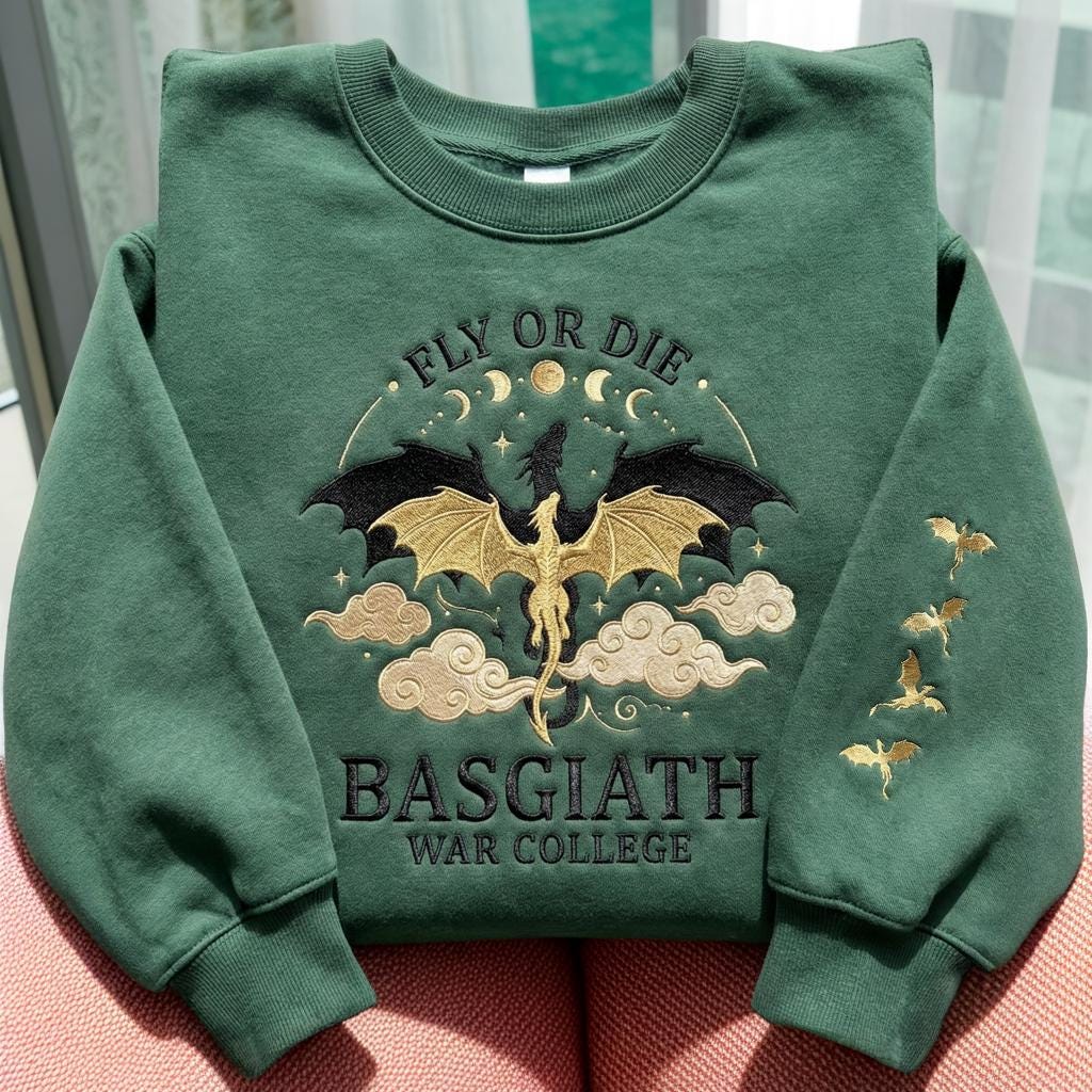 Basgiath War College Embroidered Sweatshirt, Fourth Wing Crewneck, Dragon Rider Sweater, Fantasy Book Lover Gift