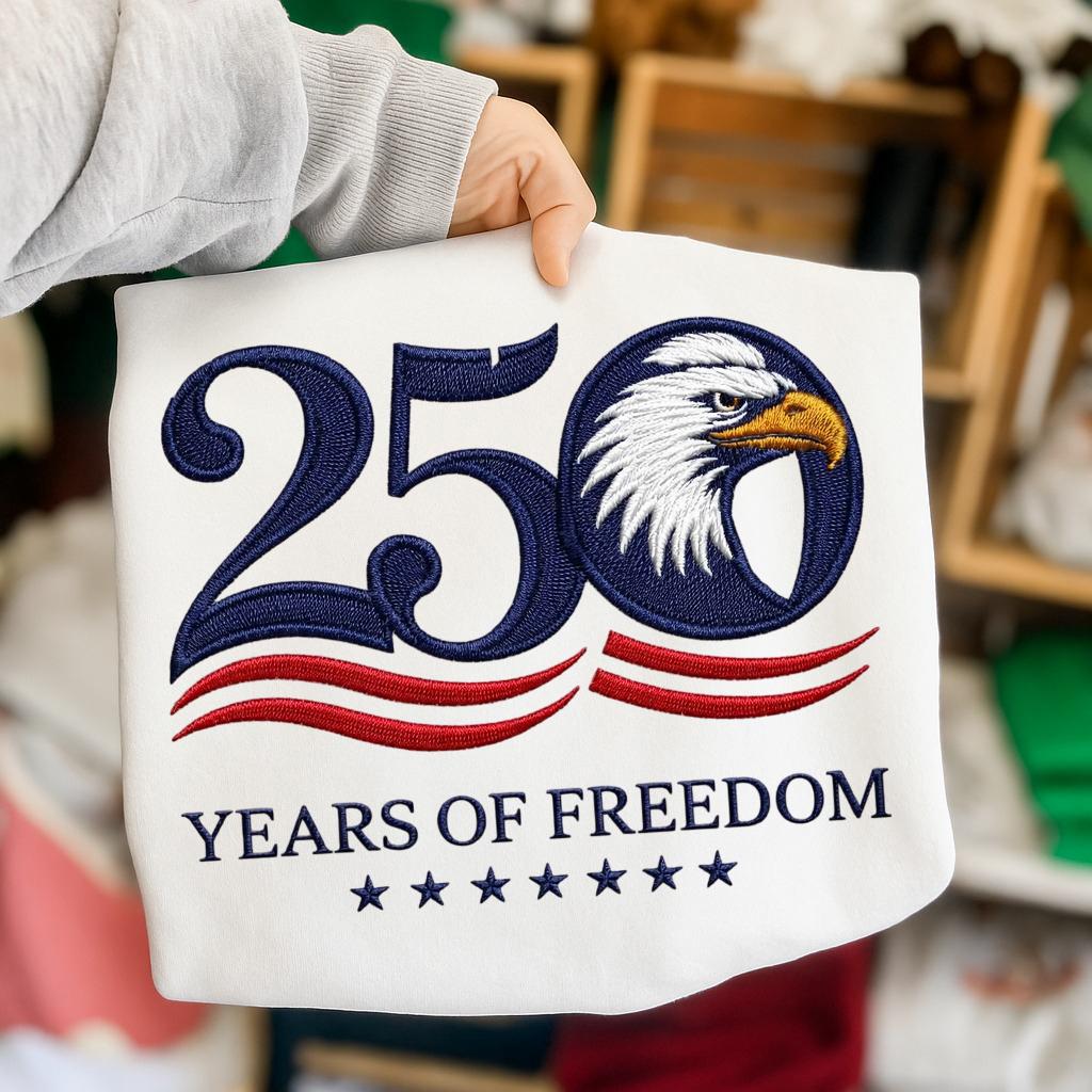 250 Years of Freedom Sweatshirt – Independence Day 1776–2026 | 4th of July Embroidered Patriotic Shirt
