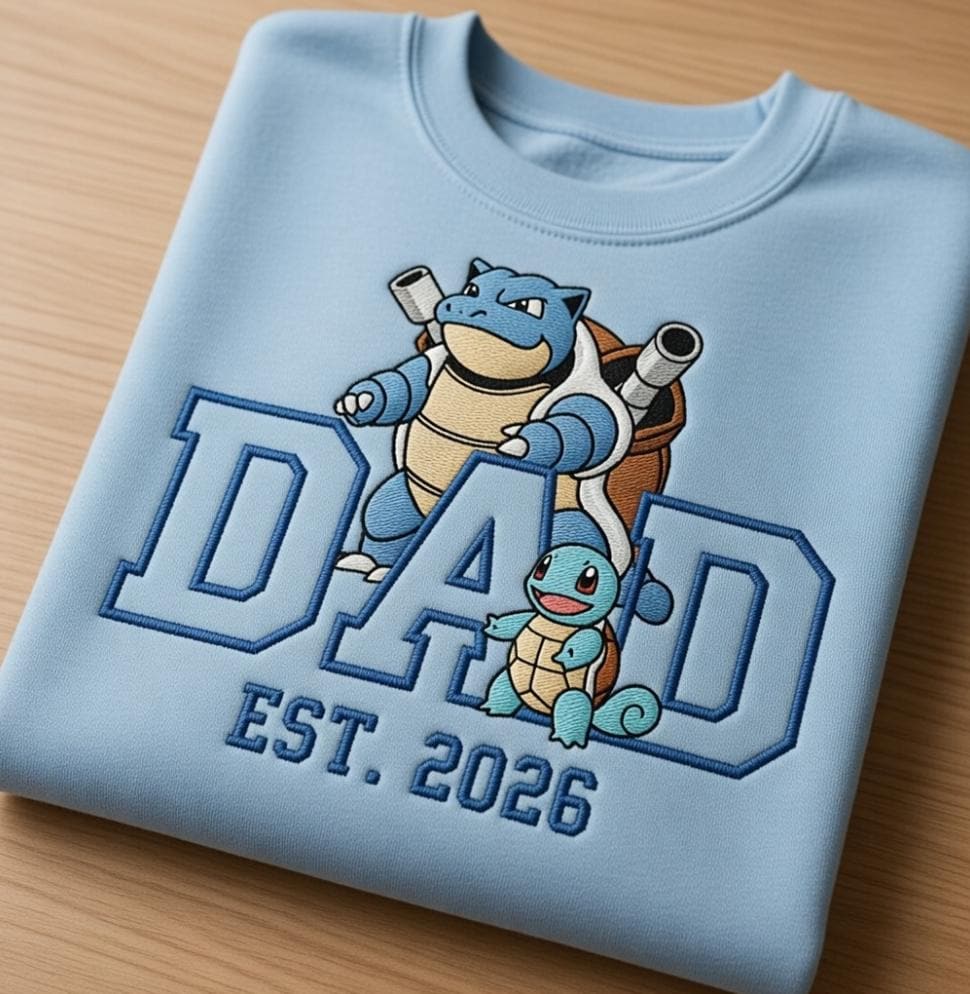 Embroidered Custom Pokedad Character Hoodie, Cute Poke Dad Characters Sweatshirt, Cozy Anime Embroidery, Gift for PKM Fans, Gift for dad