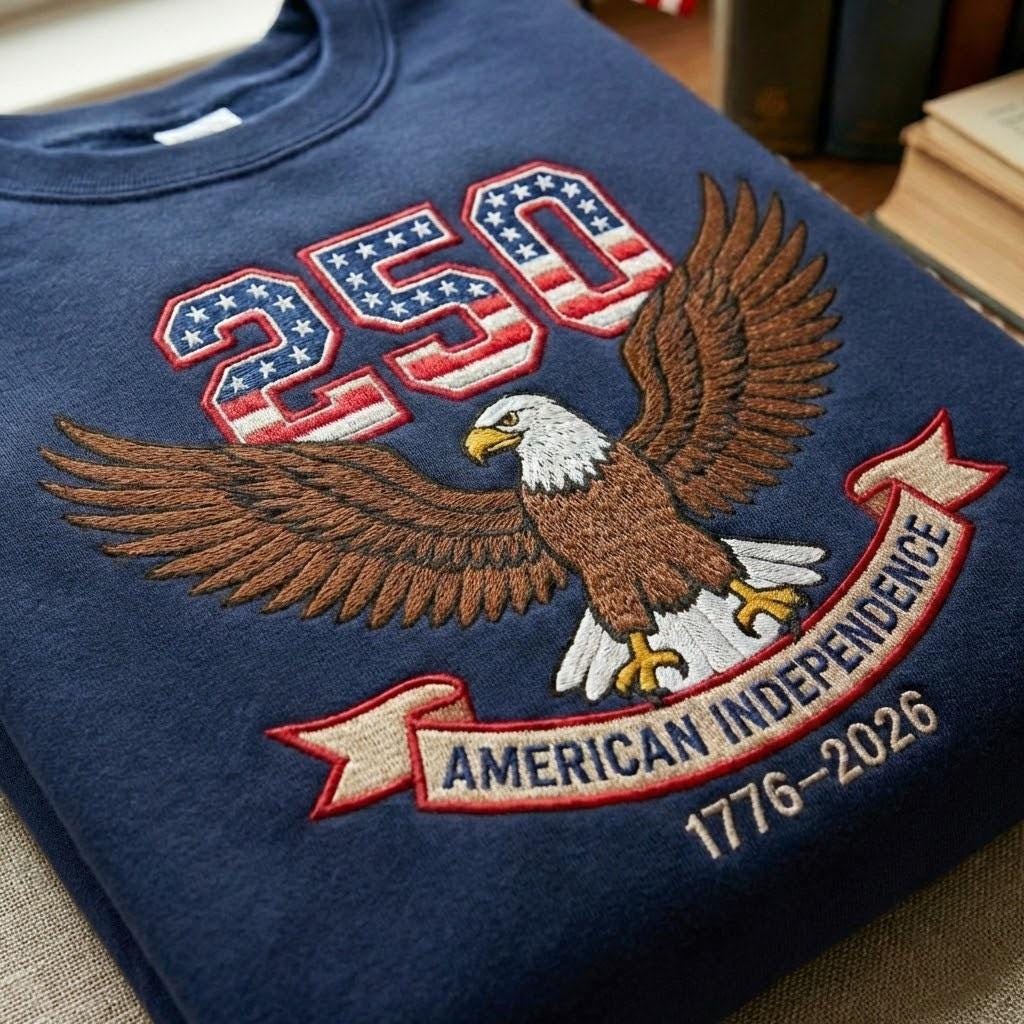 Embroidered 250th Anniversary Sweatshirt,1776-2026 Anniversary Shirt, USA Patriotic Eagle Tee, 4th of July Gift