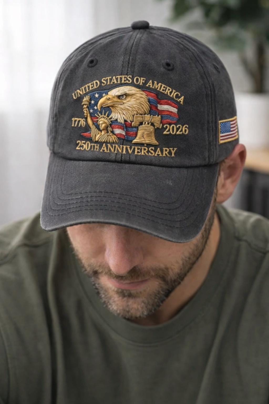 Patriotic Eagle Embroidered Hat – 250th Anniversary Eagle Hat, Personalized Patriotic Cap, USA Freedom Hat