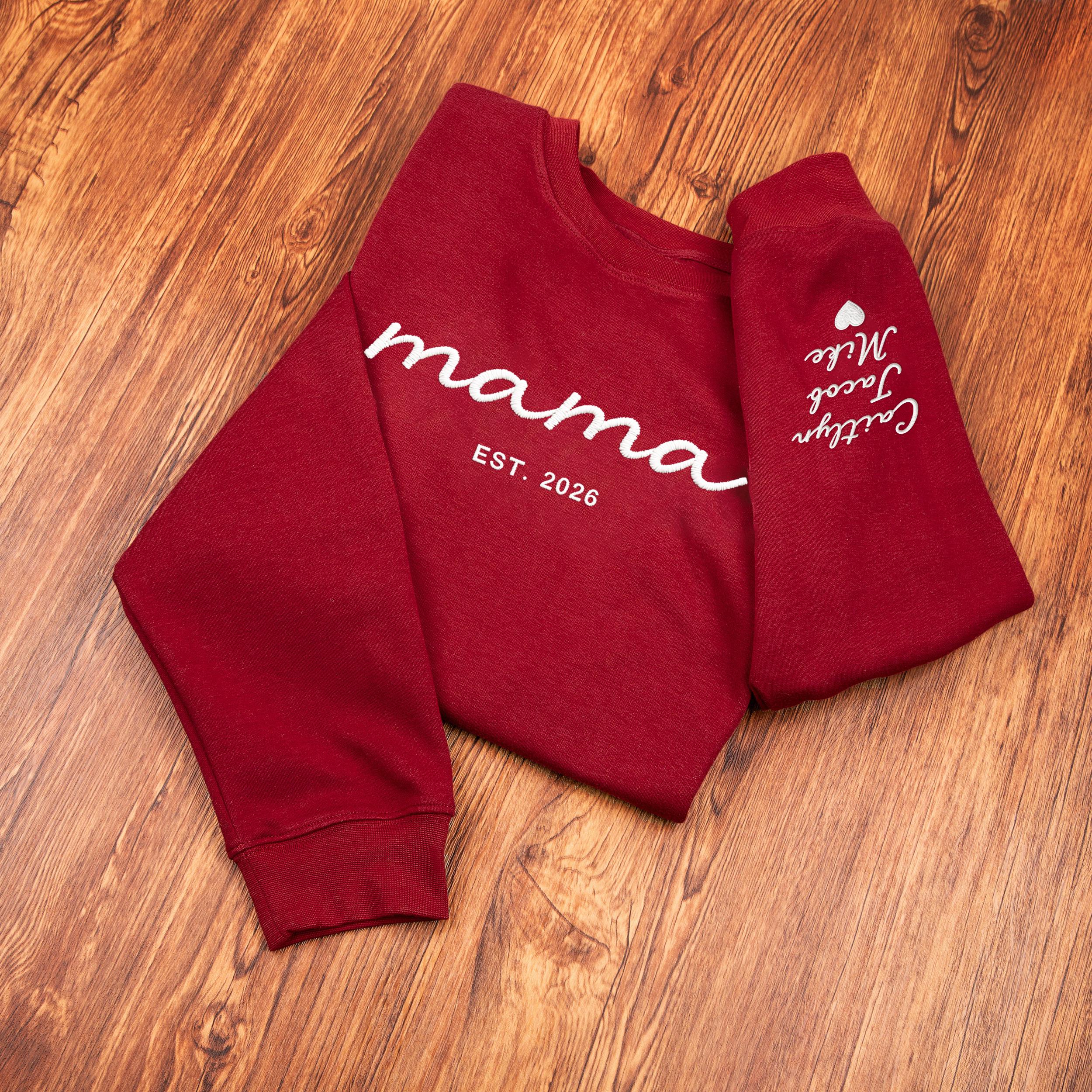 Custom Mama Embroidered Sweatshirt with Names on Sleeve, Personalized Grandma Hoodie, Mom Embroidery Shirts, Mothers Day Gift for New Mom