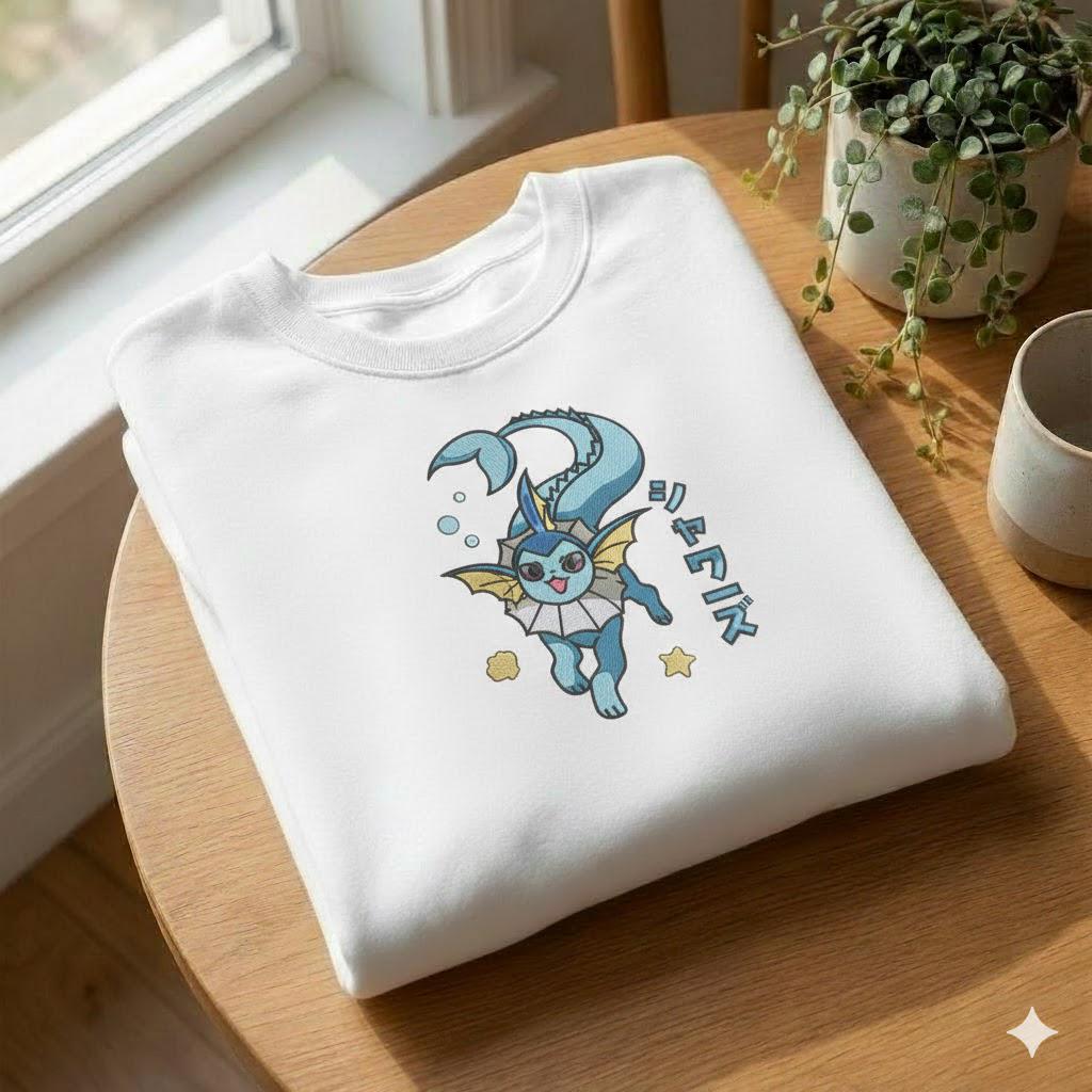 Vaporeon Embroidered Sweatshirt, Gift for Her, Anime Fan