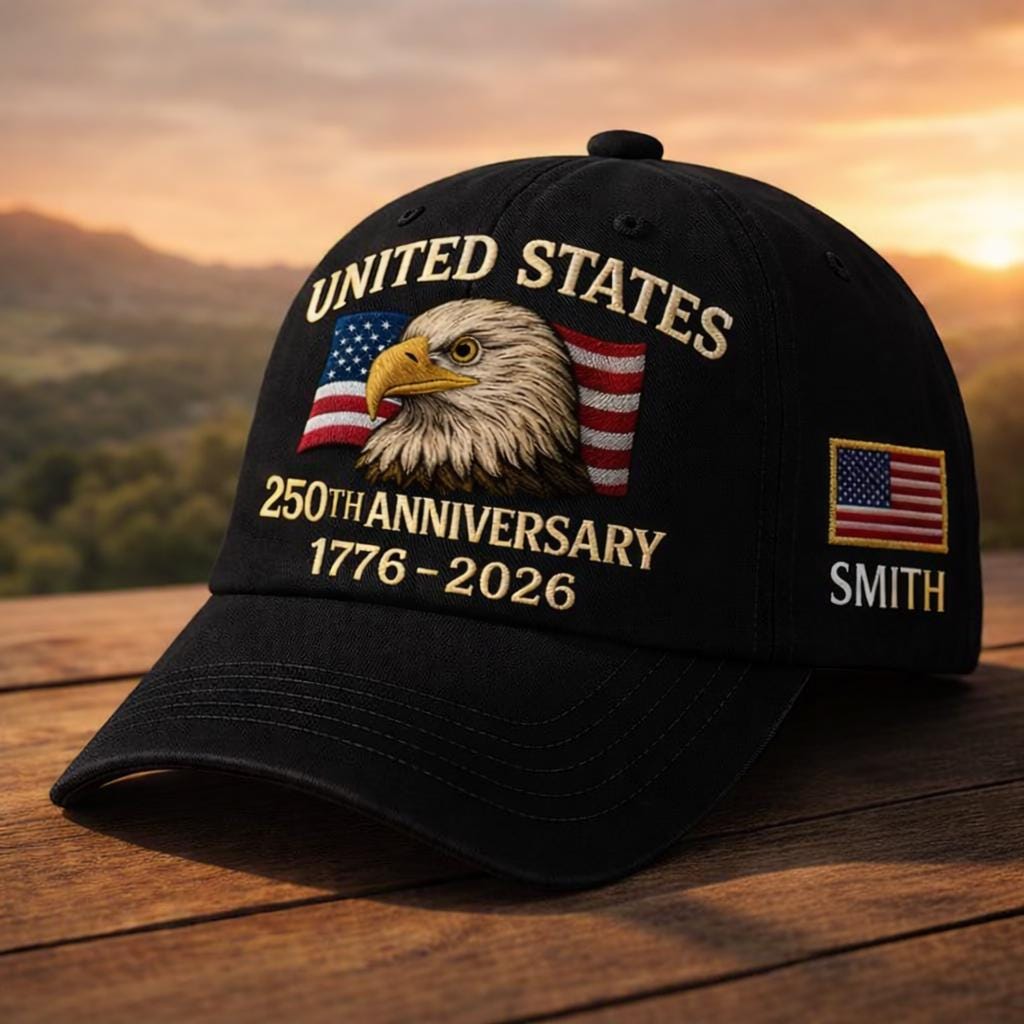 Custom United States 250th Anniversary Hat 1776–2026, Patriotic Eagle Embroidered Cap, USA Flag Veteran Gift, Semiquincentennial Custom Hat