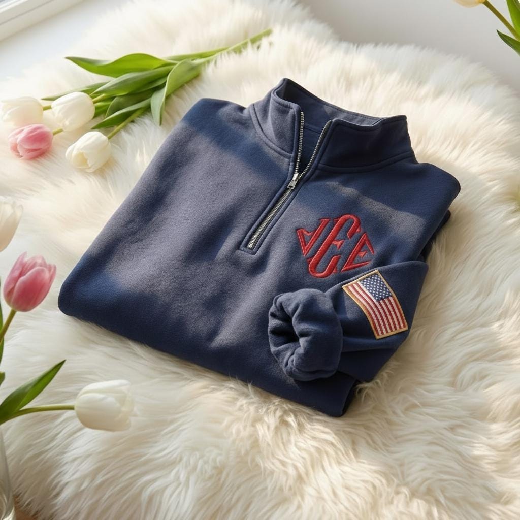 EMBROIDERED Quater Zip J.E.E. Epstein Sweatshirt, Funny Meme Zip Sweater, Jeffrey JEE Monogram Sweater, USA Pride Embroidered Sleeve Shirt