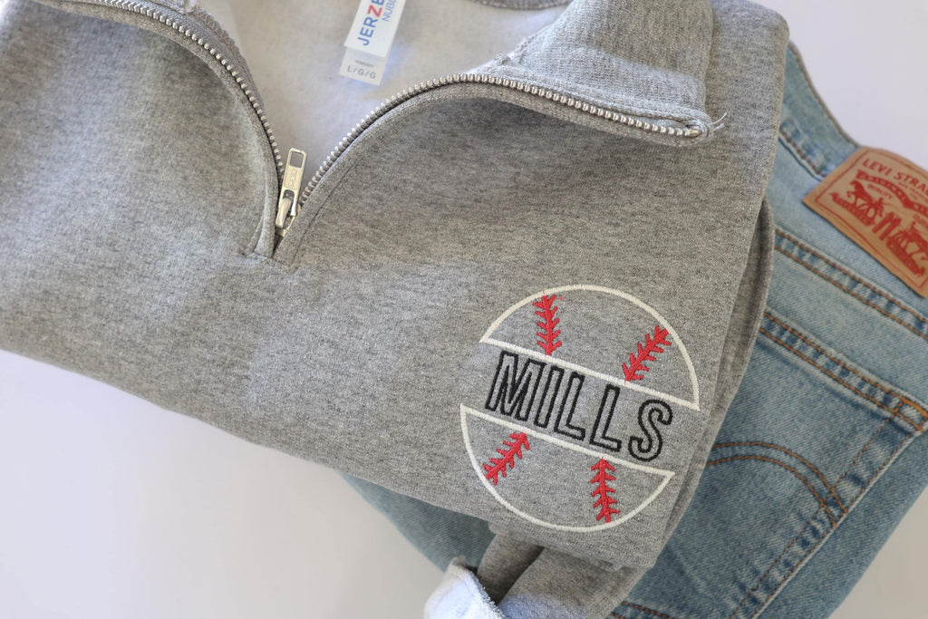 Custom Embroidered Baseball Quarter Zip - Personalized Name 1/4 Zip Sweater - Game Day Outfit - Baseball Mom Mama Sweater