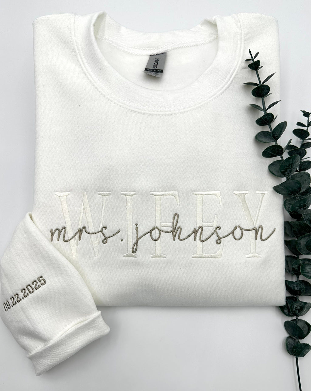 Wifey Embroidered Sweatshirt, Personalized Last Name & Wedding Date Sweater, Bride Gift, Minimalist Bridal Outfit
