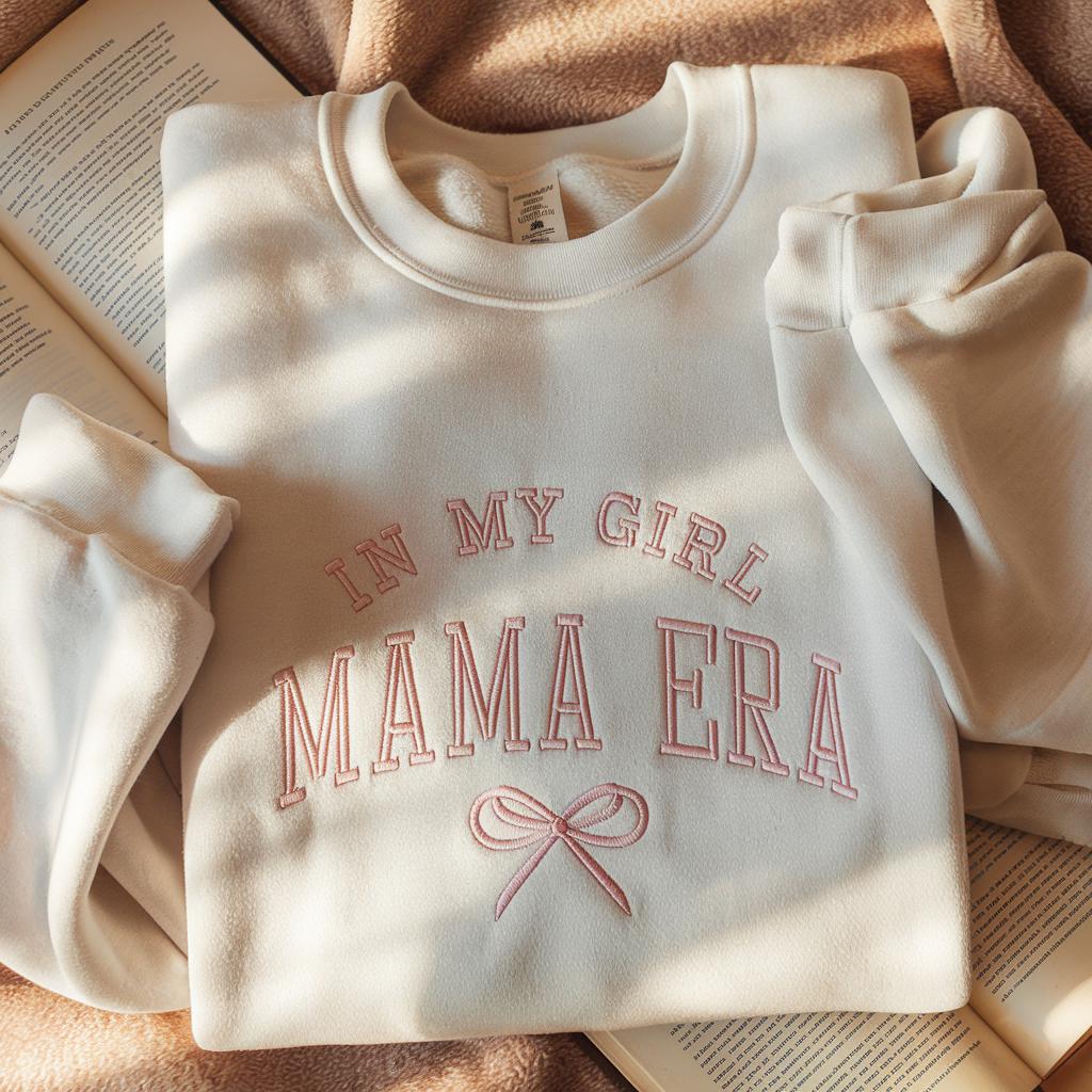 In My Girl Mama Era Embroidered Sweatshirt, Coquette Mama Shirt, New Mom Girl Mama Crewneck