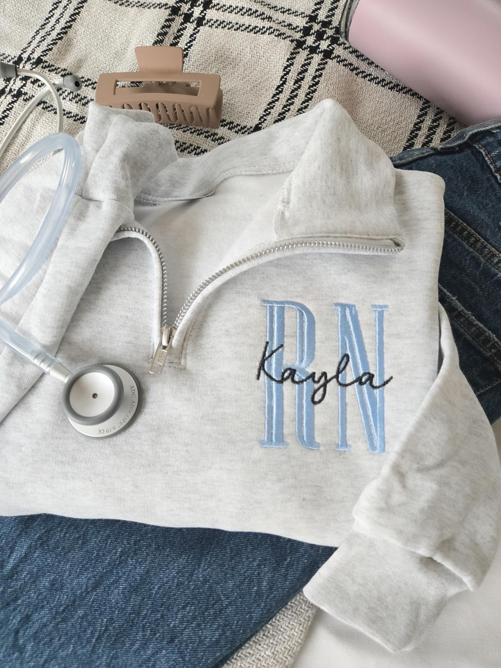 Nurse Custom Quarter Zip Sweatshirt - Jerzees Nublend Quarter Zip - Custom Embroidered-Personalized-Nursing Graduation-Nurse-RN-Gift for her