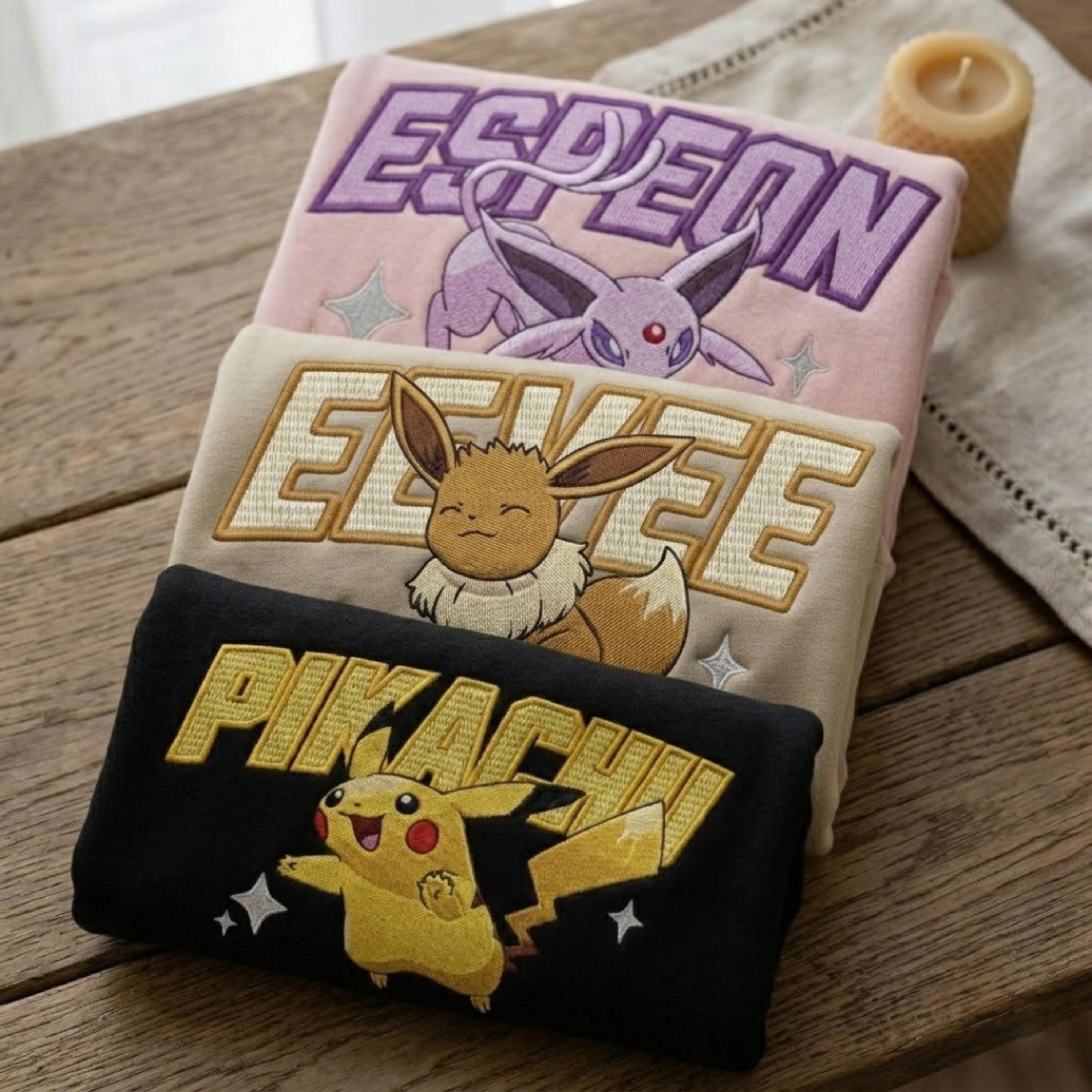 Custom Poke Character Embroidered Hoodie, Personalized Anime Sweatshirt, Cute Embroidery Hoodie, Gift for Pokemon Fans, Unisex Gift