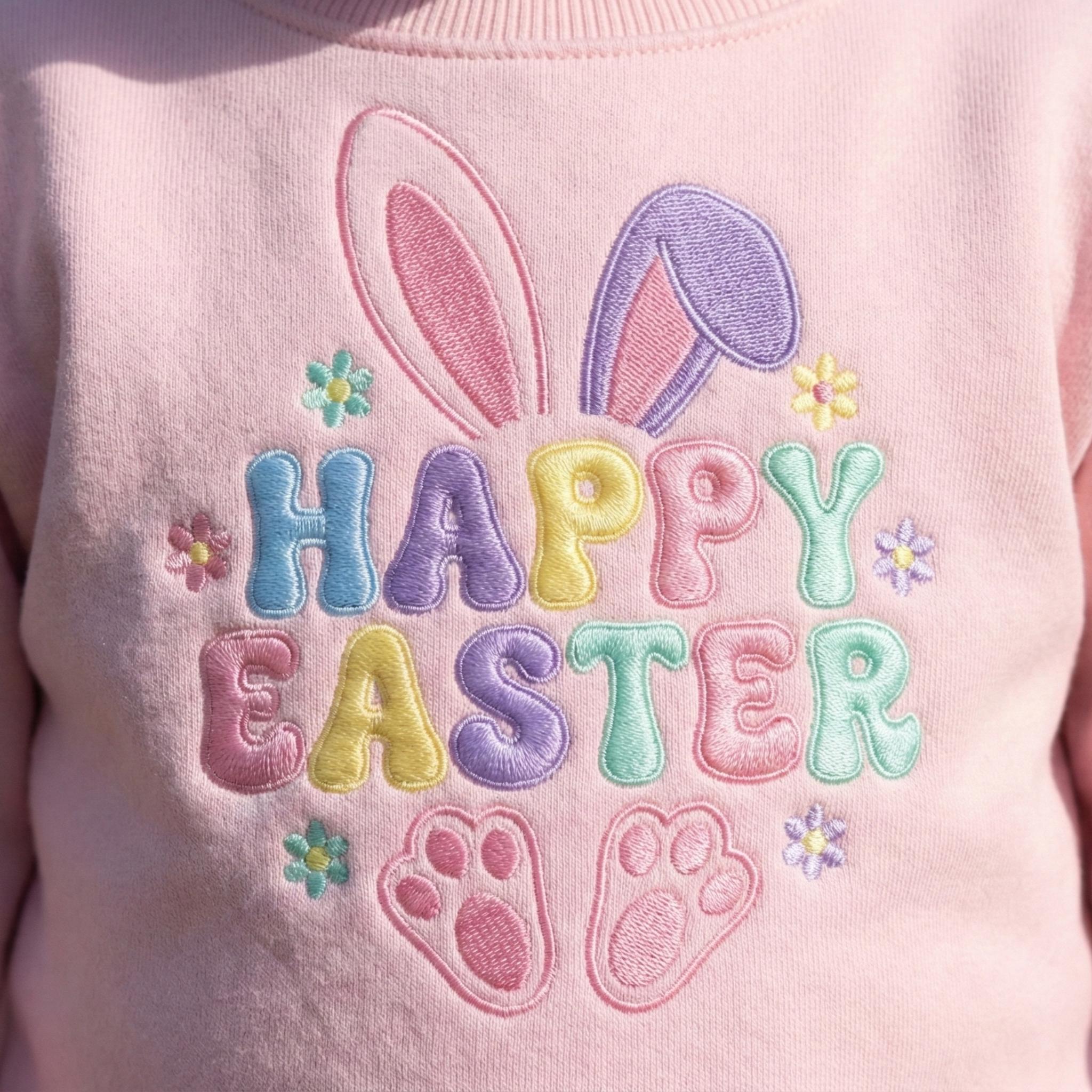 Embroidered Happy Easter Day, Toddler Cozy Bunny Sweatshirt