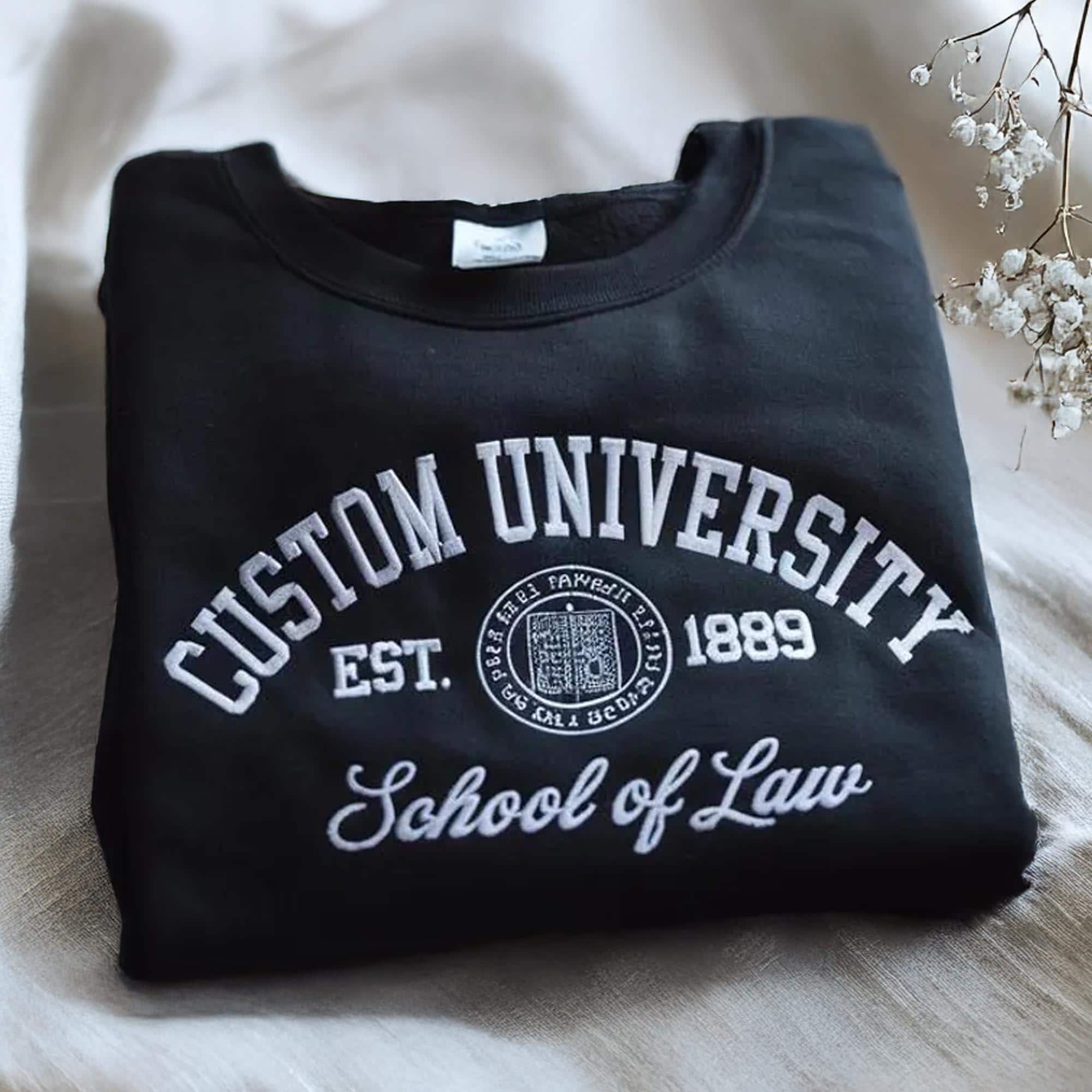 Embroidered Custom College Sweatshirt, Personalized University Crewneck, Custom School Name Sweater, Student Gift, Unisex Campus Apparel