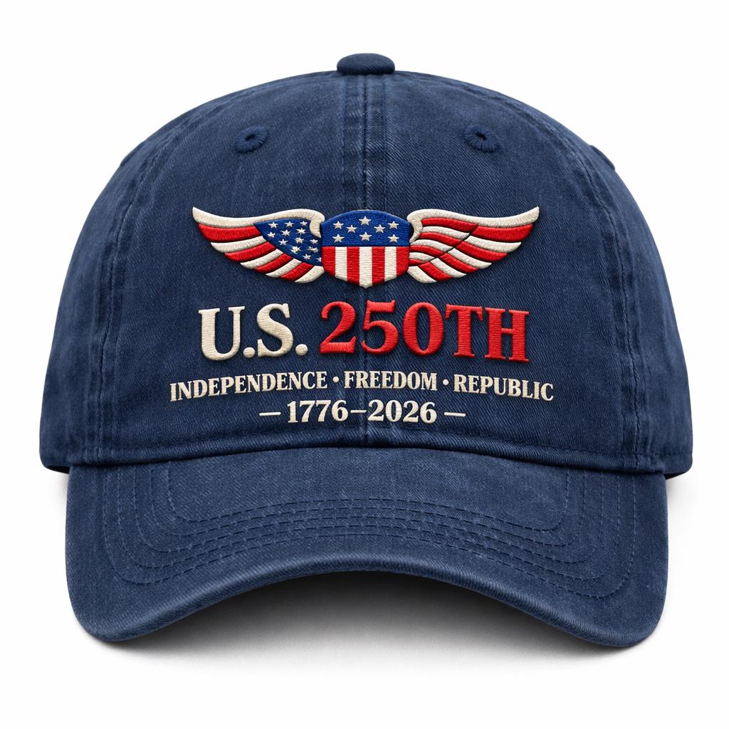 Custom U.S. 250th Anniversary embroidered Patriotic Wings Hat, American 1776 2026 Independence Celebration Cap Gift