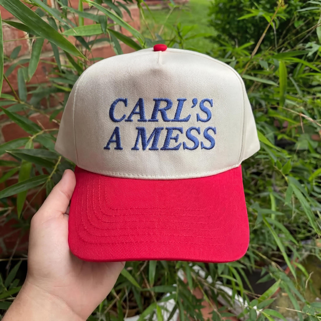 Carls a Mess Embroidered Retro Trucker Cap – Funny Reality TV Hat, Vintage Distressed Snapback, Viral Summer Dad Hat Gift for Men & Women