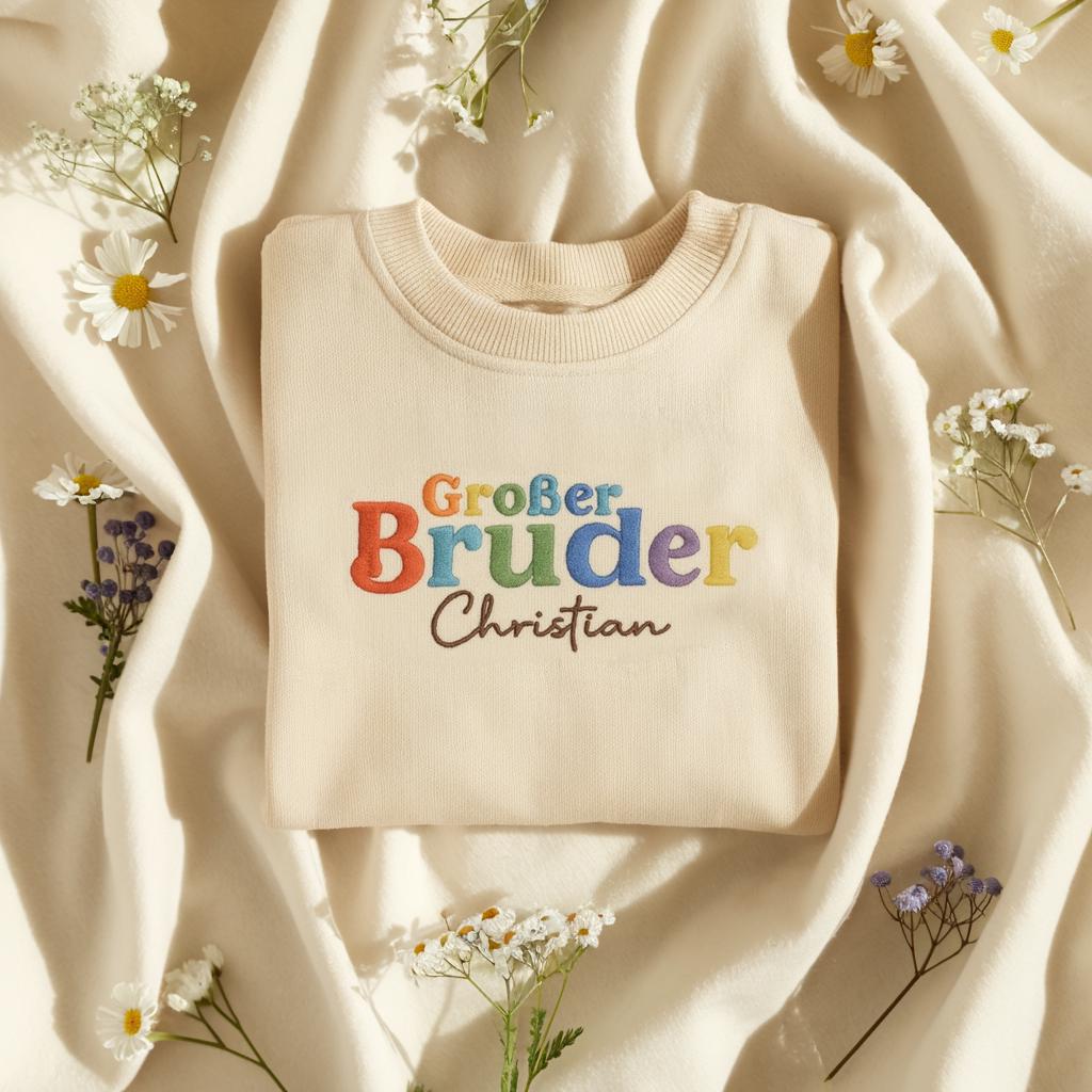 Personalized Big Brother Shirt for Kids, “Großer Bruder” Embroidered T-Shirt & Sweatshirt, Custom Name Gift for Boys, Sibling Announcement