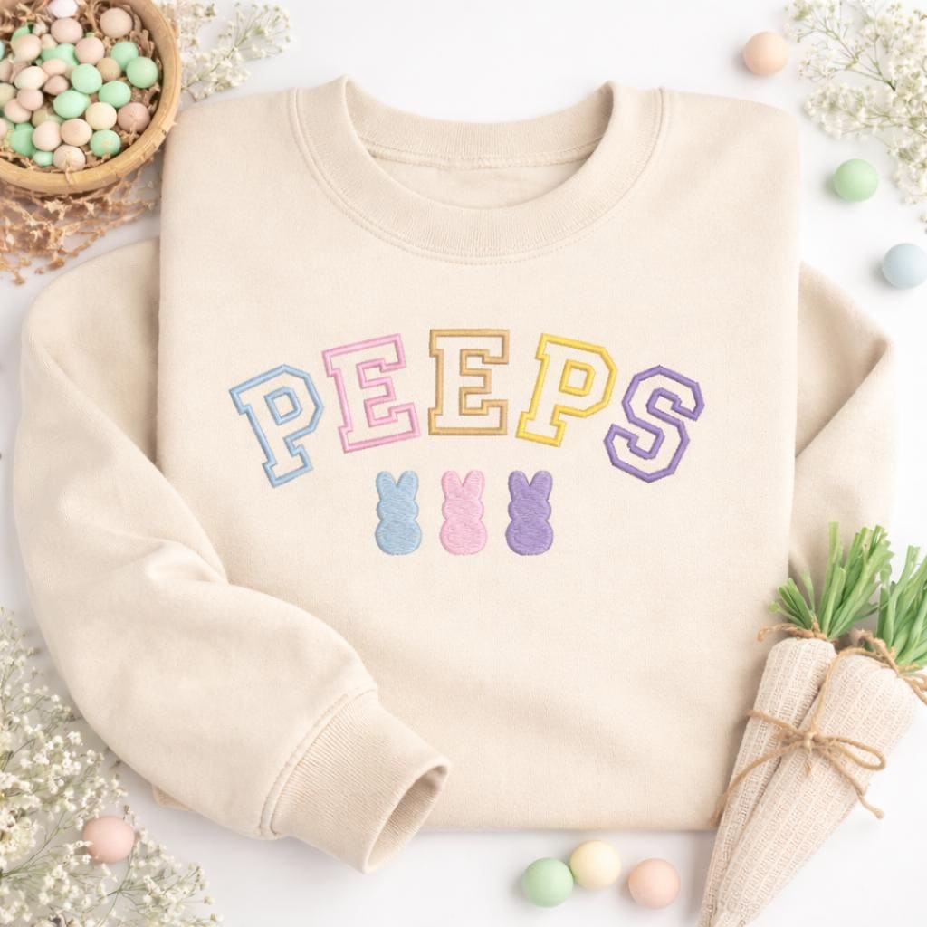 Easter Bunny Peeps Embroidered Sweatshirt, Happy Easter Embroidery Shirts, Cute Easter Gift, Bunny Peeps Tee for Women