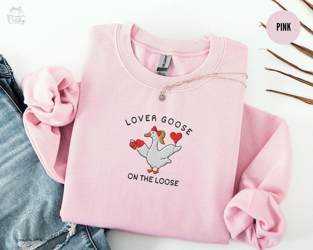 Silly Goose Valentine Sweatshirt – Cute Embroidered Goose, Funny Gift for Best Friend or Girlfriend