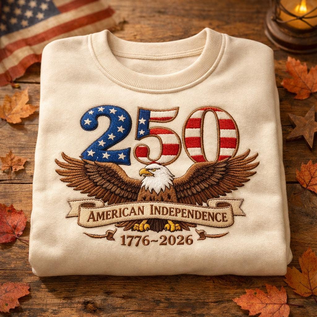 Embroidered 250 Years American Independence Shirt, Patriotic Eagle 1776-2026 Sweatshirt, USA 250th Anniversary Vintage Fourth of July Gift