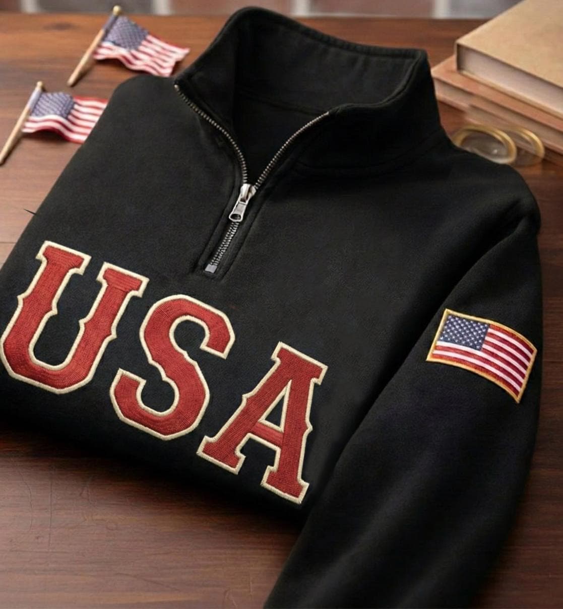 USA Hockey Quarter-Zip Embroidered Sweatshirt, Vintage Champions 2026, Semiquincentennial Tee, Retro Flag In Sleeve Shirt, USA Pride Gift