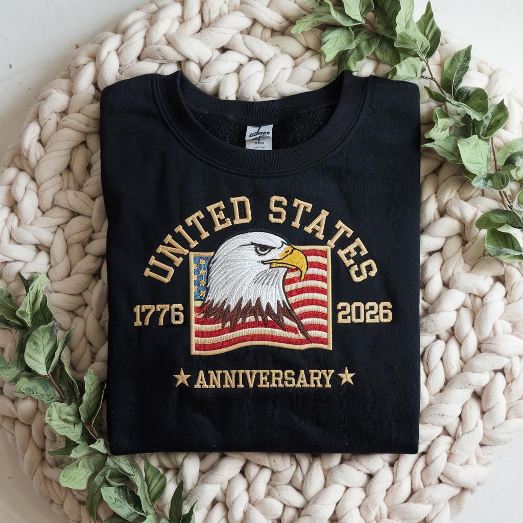 Embroidered American 250th Anniversary Sweatshirt – USA 250 Shirt | Independence Day USA 1776 Flag Sweatshirt