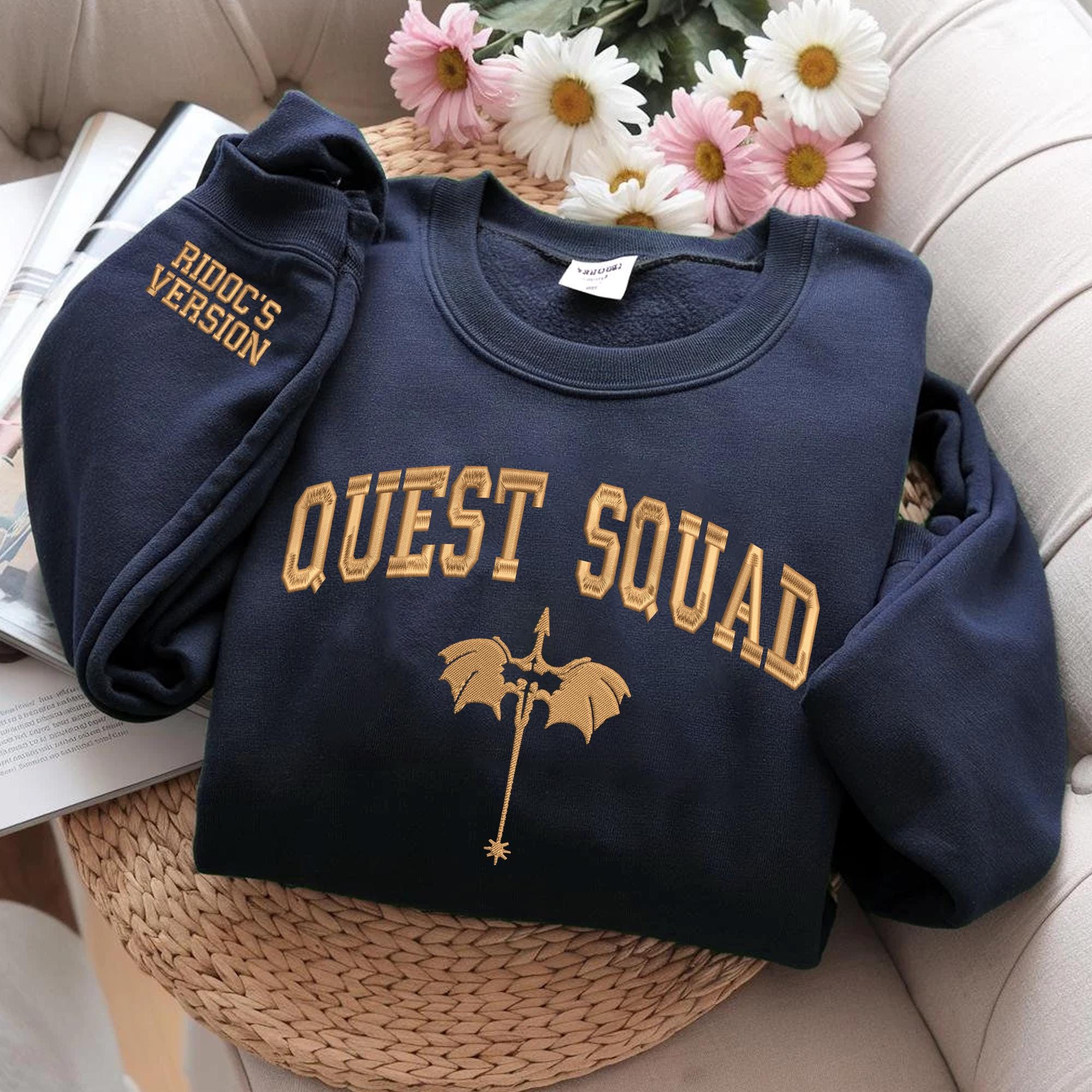 Embroidered Quest Squad Crewneck Basgiath War College, Empyrean series, Fourth Wing Embroidered Sweatshirt,Iron Flame, Onyx Storm Sweatshirt
