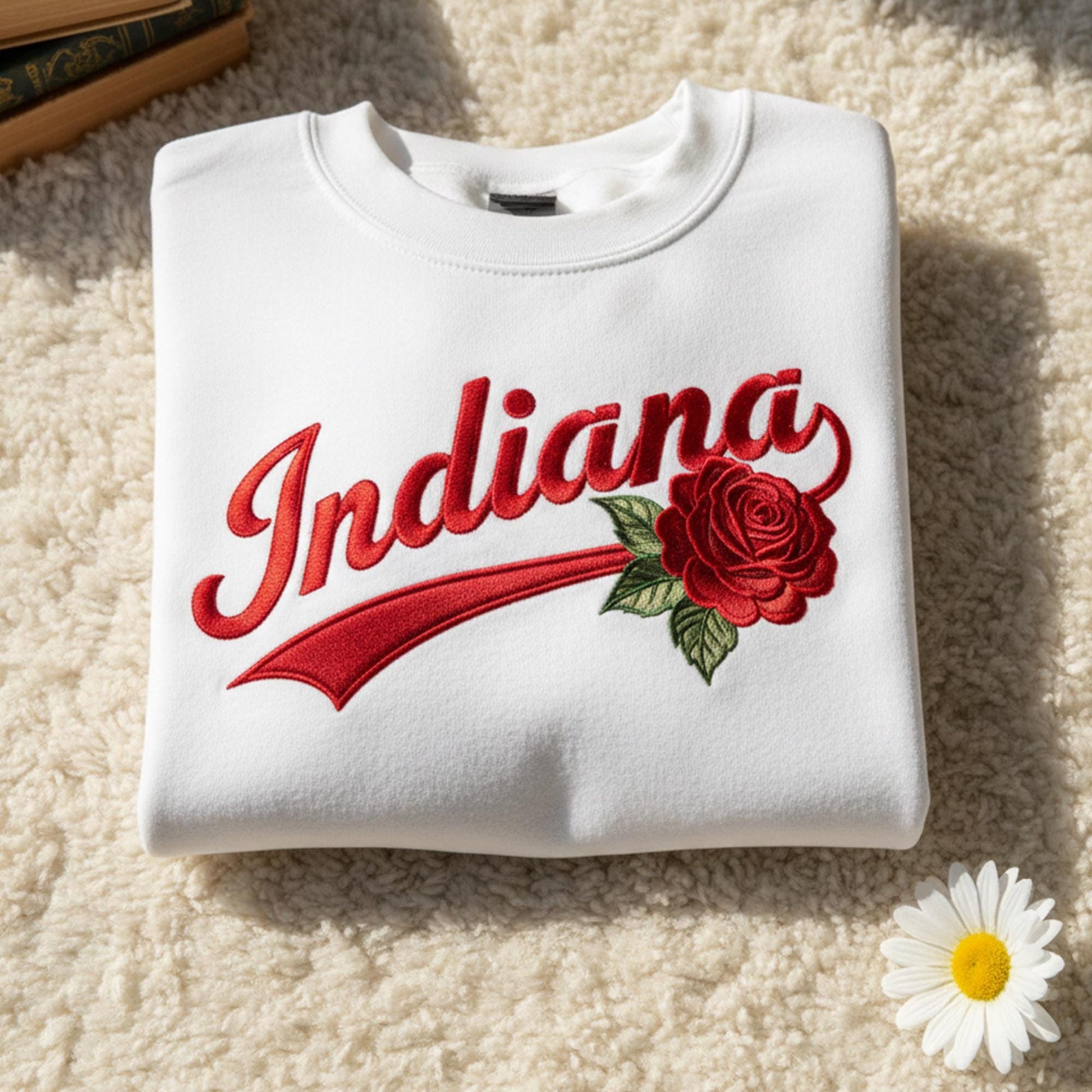 Embroidered Indiana Rose Sweatshirt, Indiana Shirt, State Shirt, Bloomington Shirt, Embroidered Sweatshirt, College Gift, Custom Shirt