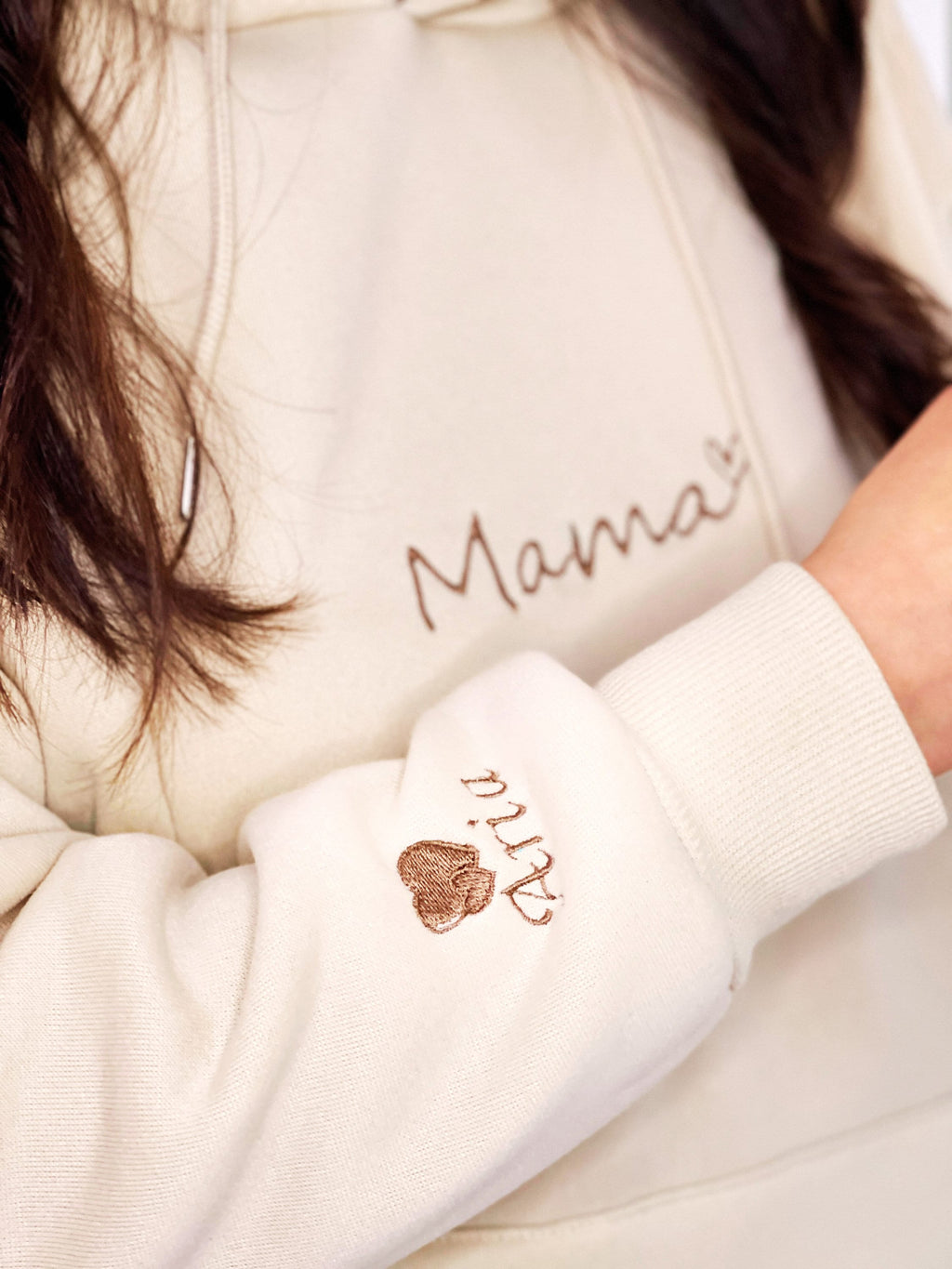 Personalized Mama Hoodie with Names on Sleeve, Custom Embroidered Cuff Sweatshirt, New Mom Hoodie, Mama Jumper, Mother’s Day Gift for Her