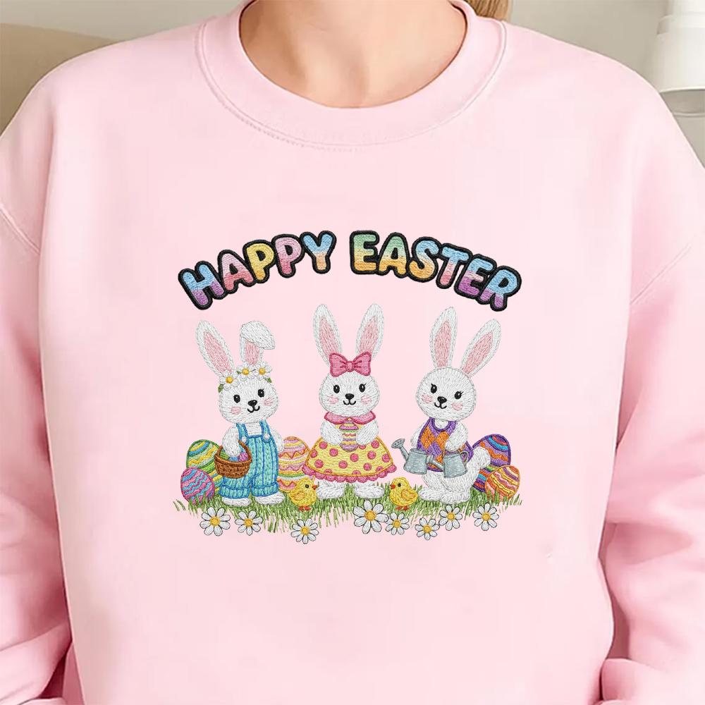 Embroidered Easter Bunny Sweatshirt, Women Easter Shirt, Trendy Coquette Easter Tshirt, Happy Easter Bunny Hoodie