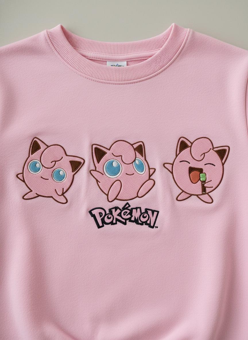 Embroidery Jigglypuff PKM Sweatshirt, Pokemon Character Embroidery Shirt, Jigglypuff Character Embroidery Hoodie, Fashion Clothing